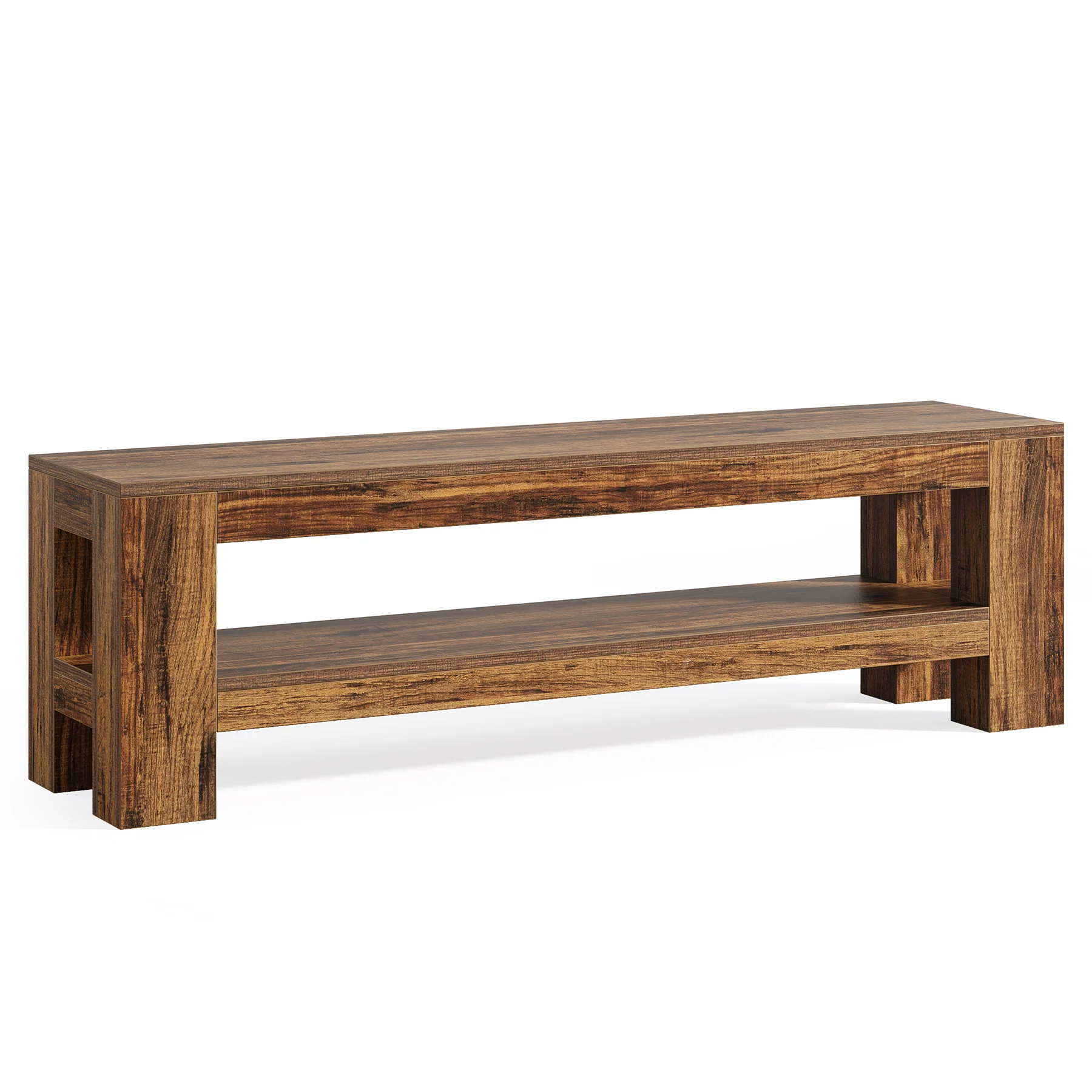 59" Farmhouse Entryway Bench, Wooden Shoe Bench End of Bed Bench with Shelf - Image 11
