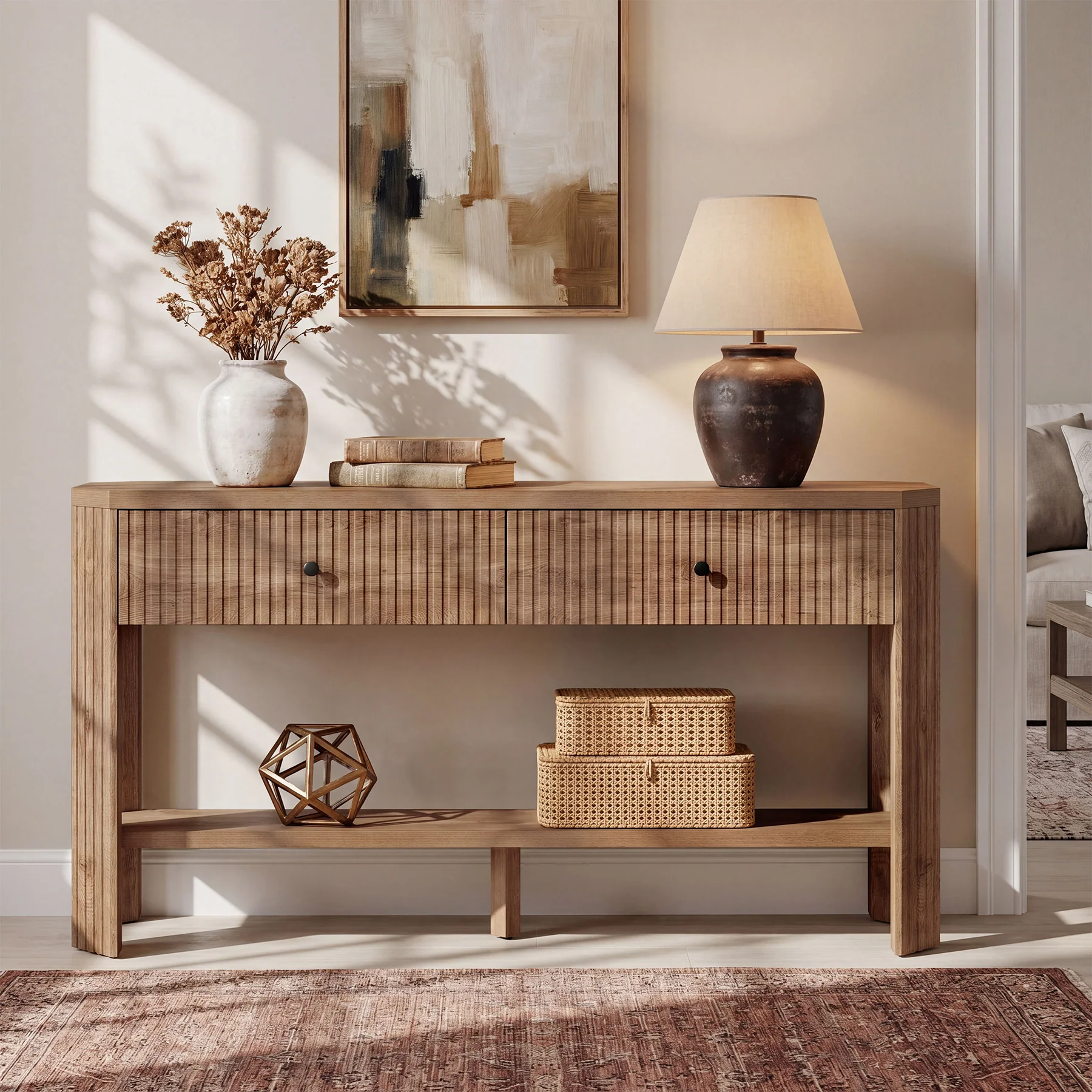 59" Narrow Console Table with 2 Drawers, Entryway Sofa Table with Storage Shelf for Hallway & Living Room - Image 3