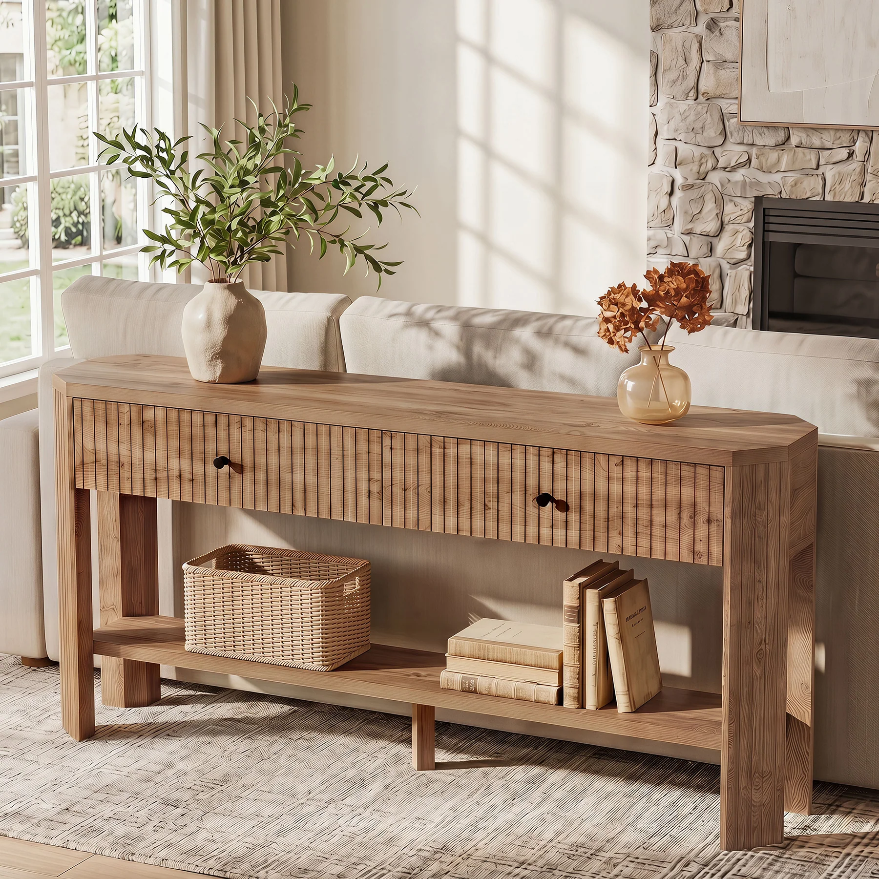 59" Narrow Console Table with 2 Drawers, Entryway Sofa Table with Storage Shelf for Hallway & Living Room - Image 4