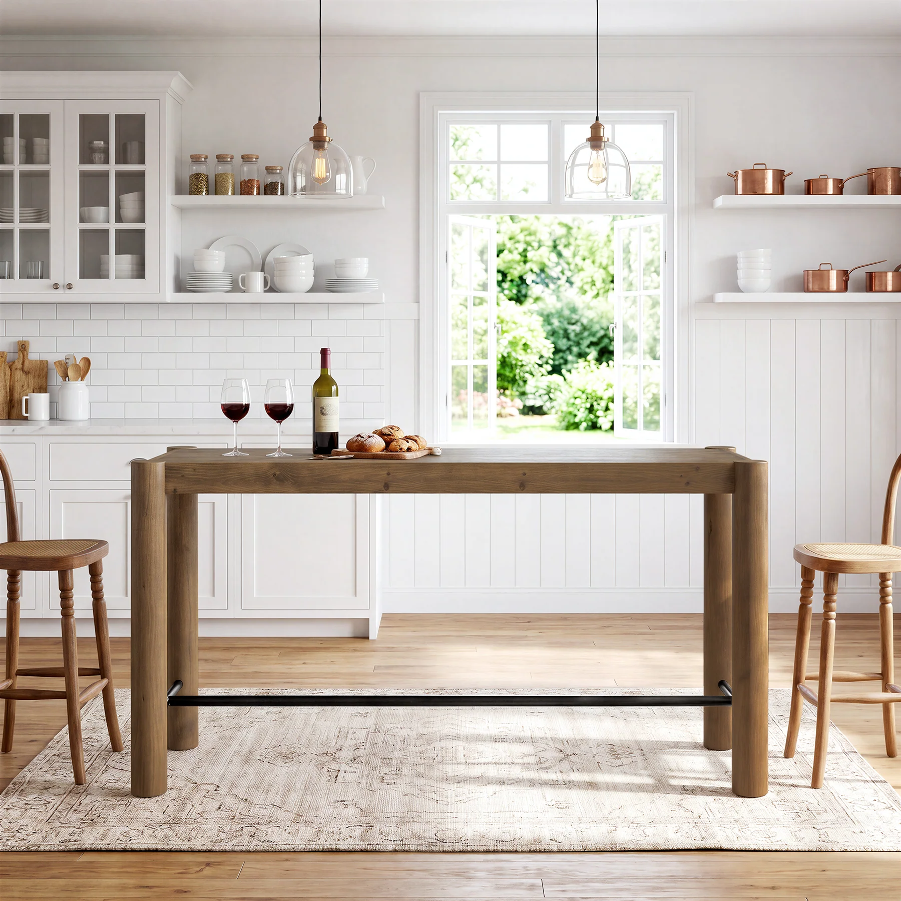 59" Wood Bar Table, Counter Height Dining Table with Metal Footrest for Kitchen (Only table) - Image 3