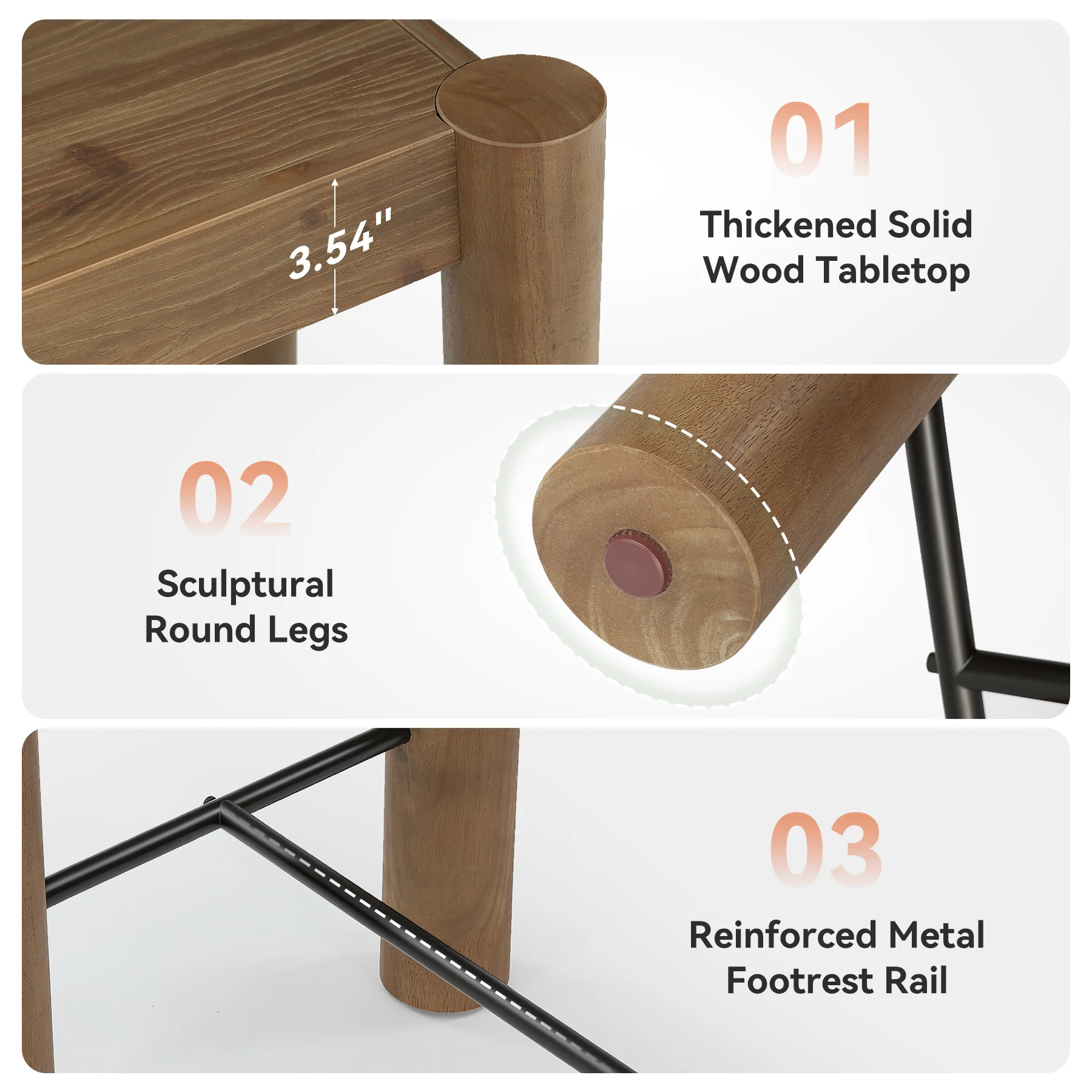 59" Wood Bar Table, Counter Height Dining Table with Metal Footrest for Kitchen (Only table) - Image 7
