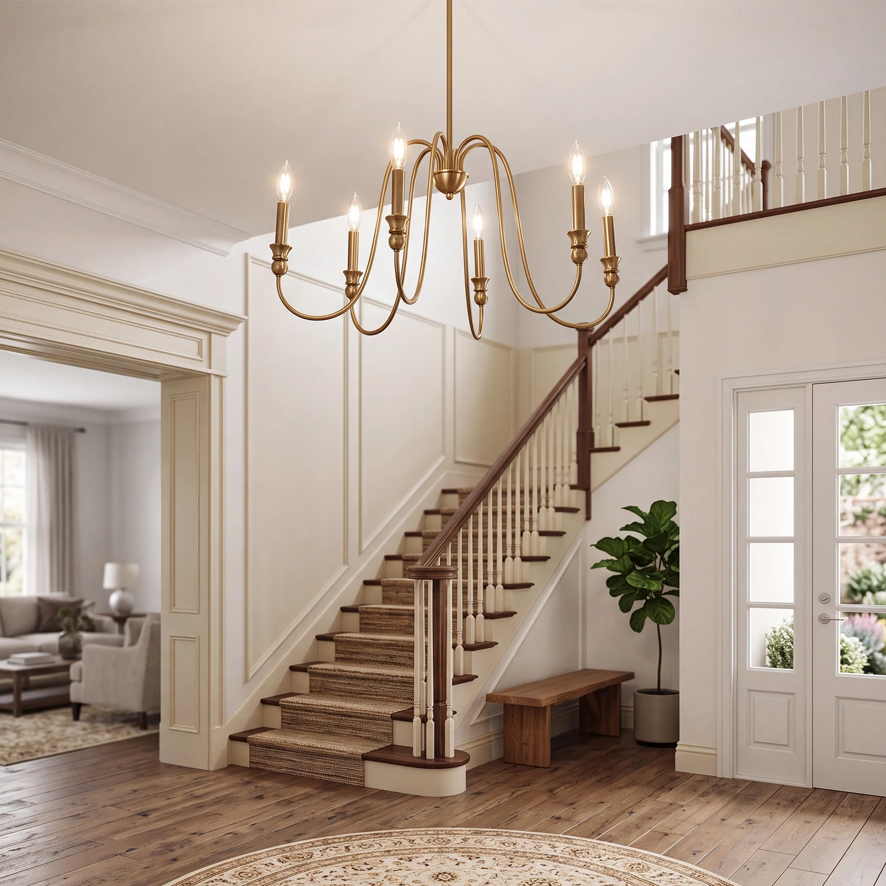 6-Light Chandelier, Modern Adjustable Ceiling Pendant Light Fixture with U-Shaped Arms - Image 3