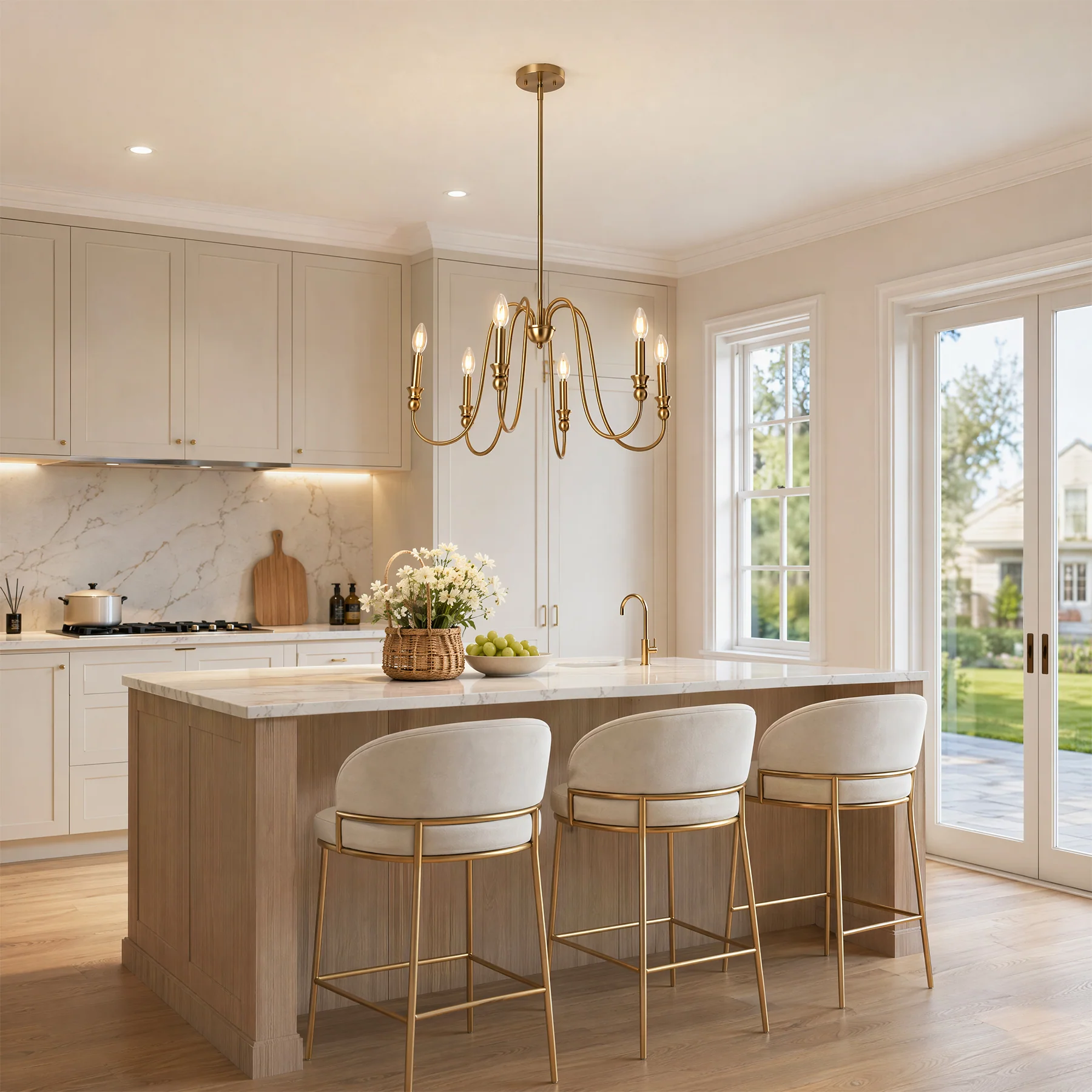 6-Light Chandelier, Modern Adjustable Ceiling Pendant Light Fixture with U-Shaped Arms - Image 4