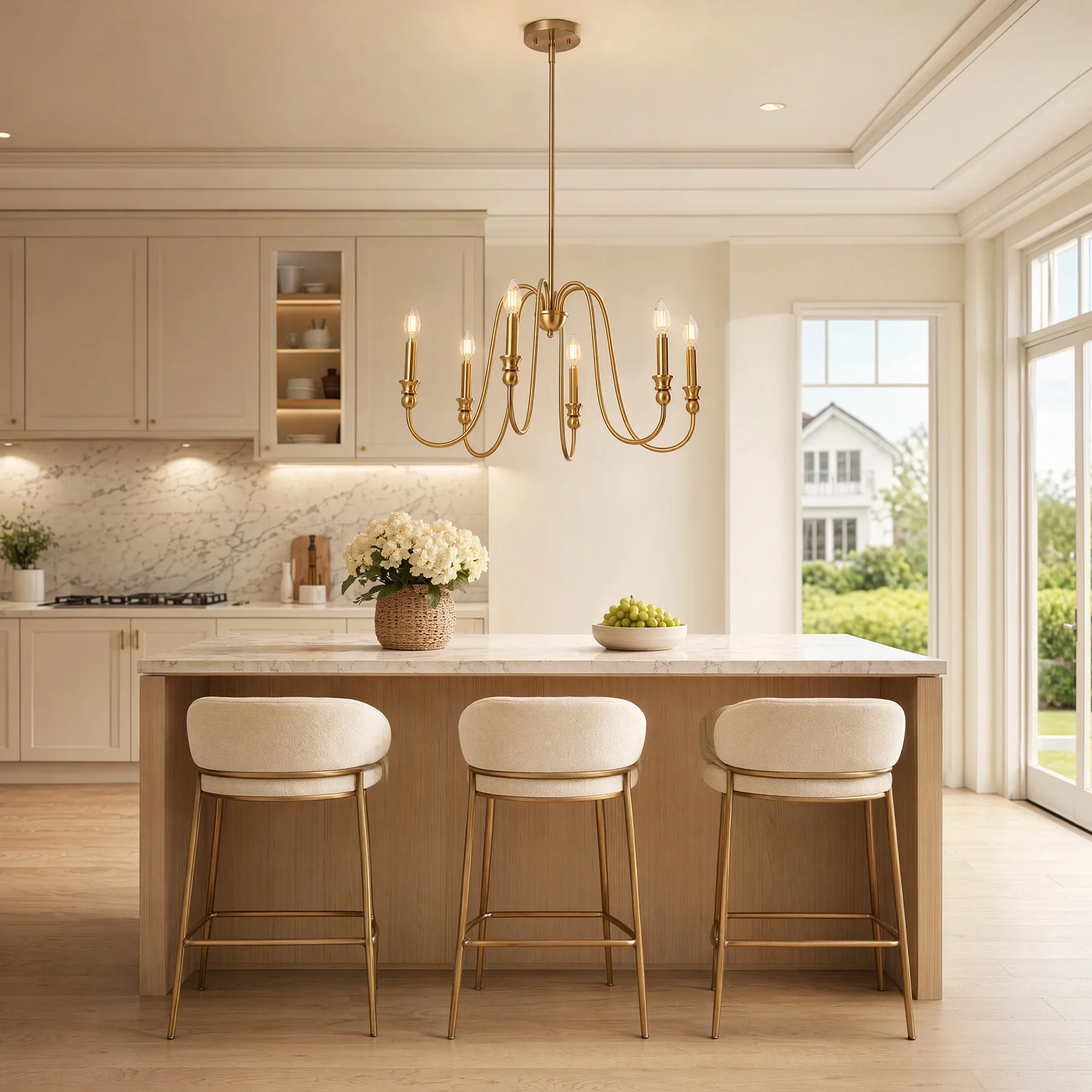 6-Light Chandelier, Modern Adjustable Ceiling Pendant Light Fixture with U-Shaped Arms - Image 5