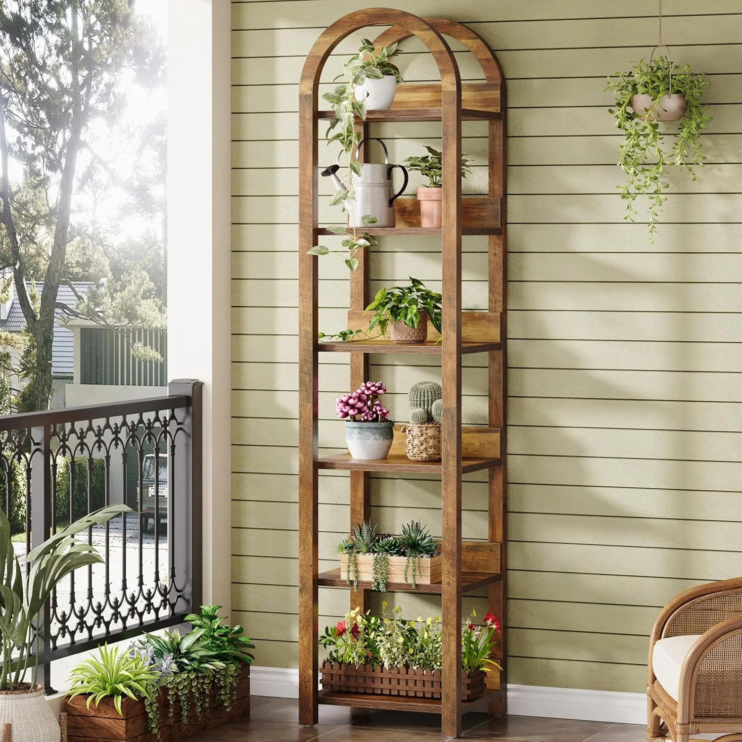 71" Tall and Narrow Bookshelf, 6-Tier Arched Bookcase Open Storage Rack - Image 4