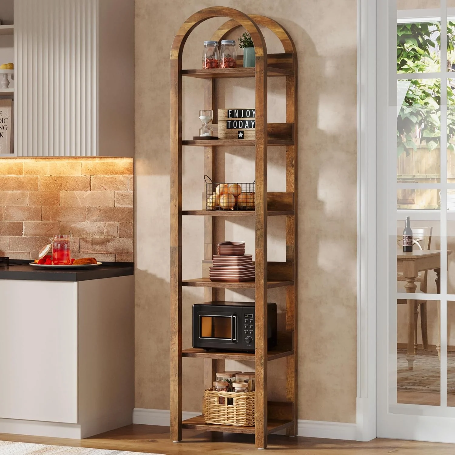 71" Tall and Narrow Bookshelf, 6-Tier Arched Bookcase Open Storage Rack - Image 6
