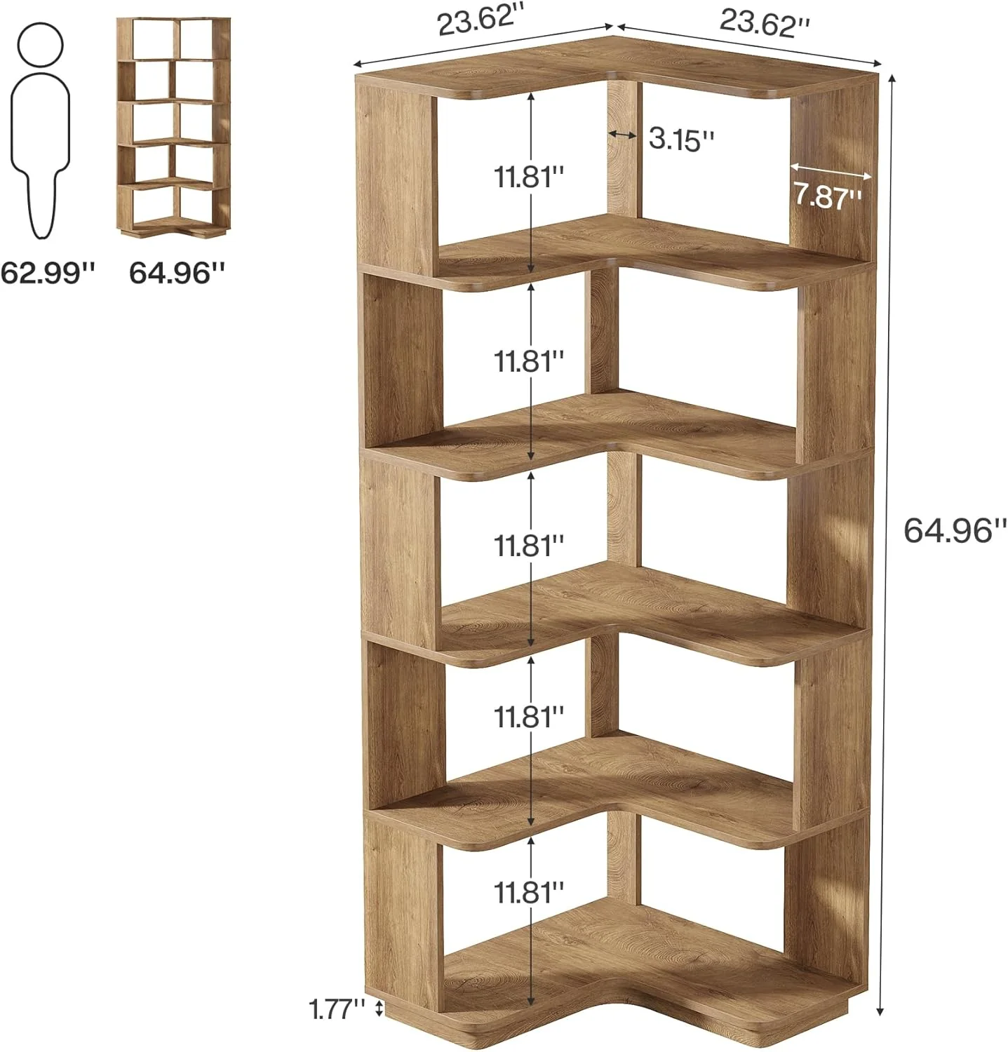 65" Tall L-Shaped Bookshelf, 6-Tier Corner Bookcase Display Rack with Anti-Drop Panel - Image 2