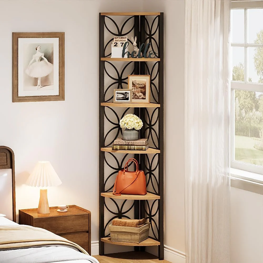70.8" Corner Shelf, 6-Tier Corner Bookshelf Display Shelf Storage Rack - Image 11