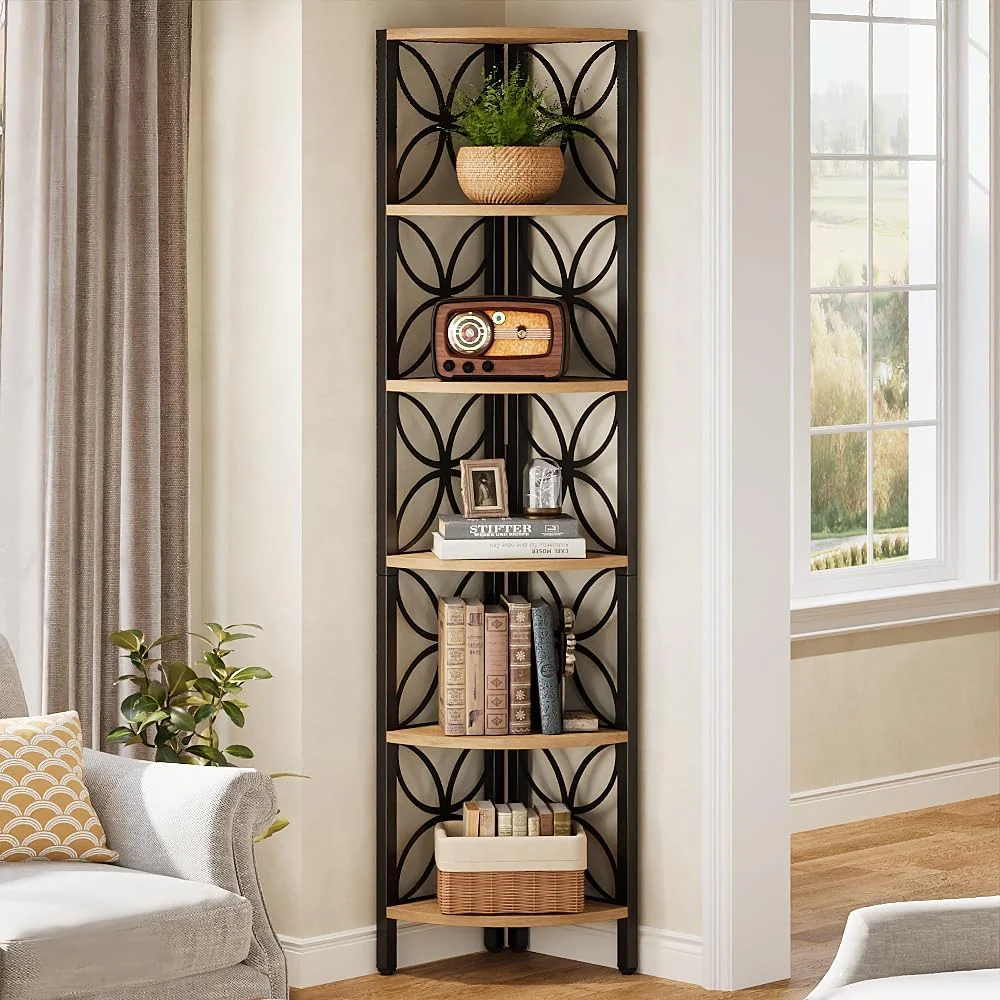 70.8" Corner Shelf, 6-Tier Corner Bookshelf Display Shelf Storage Rack - Image 12