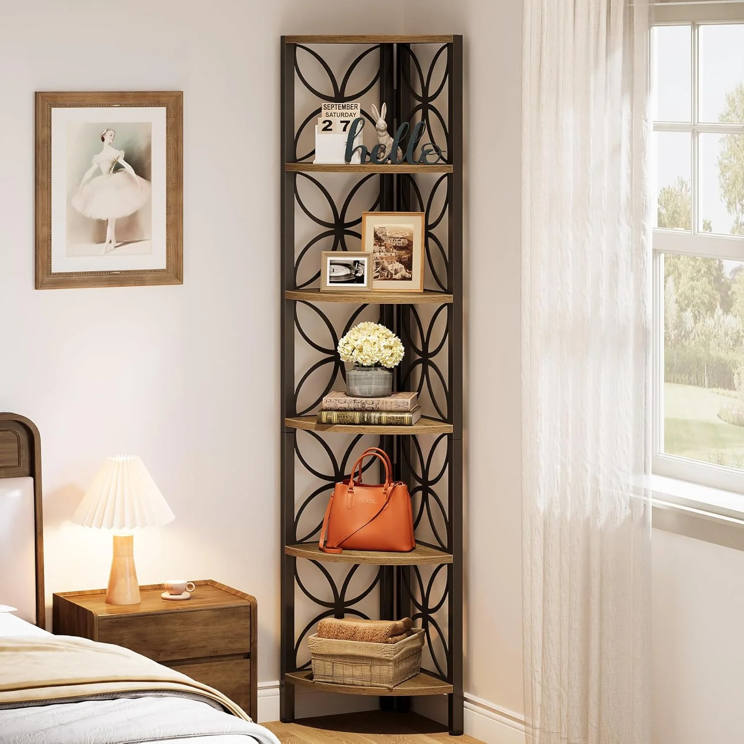 70.8" Corner Shelf, 6-Tier Corner Bookshelf Display Shelf Storage Rack - Image 4
