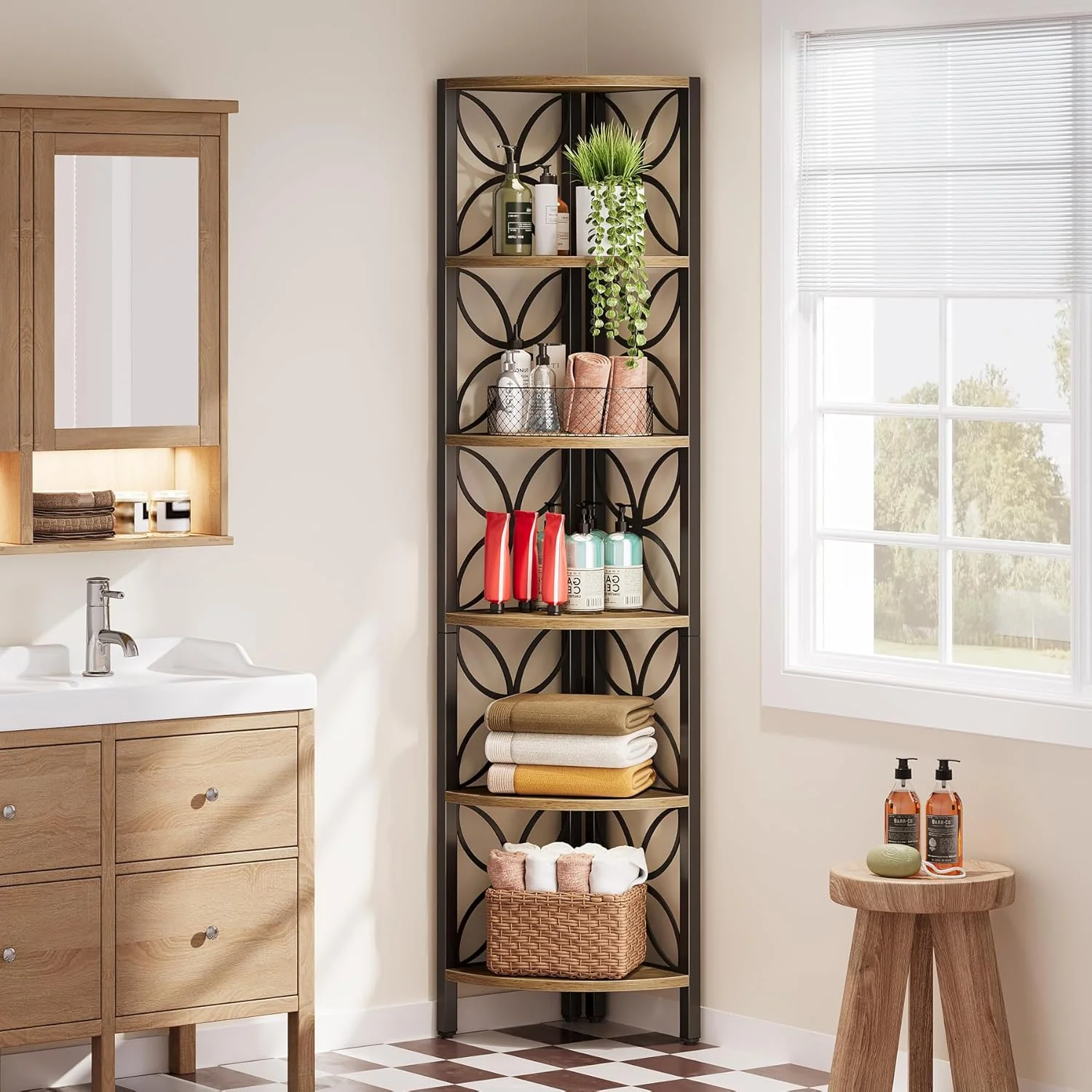 70.8" Corner Shelf, 6-Tier Corner Bookshelf Display Shelf Storage Rack - Image 6