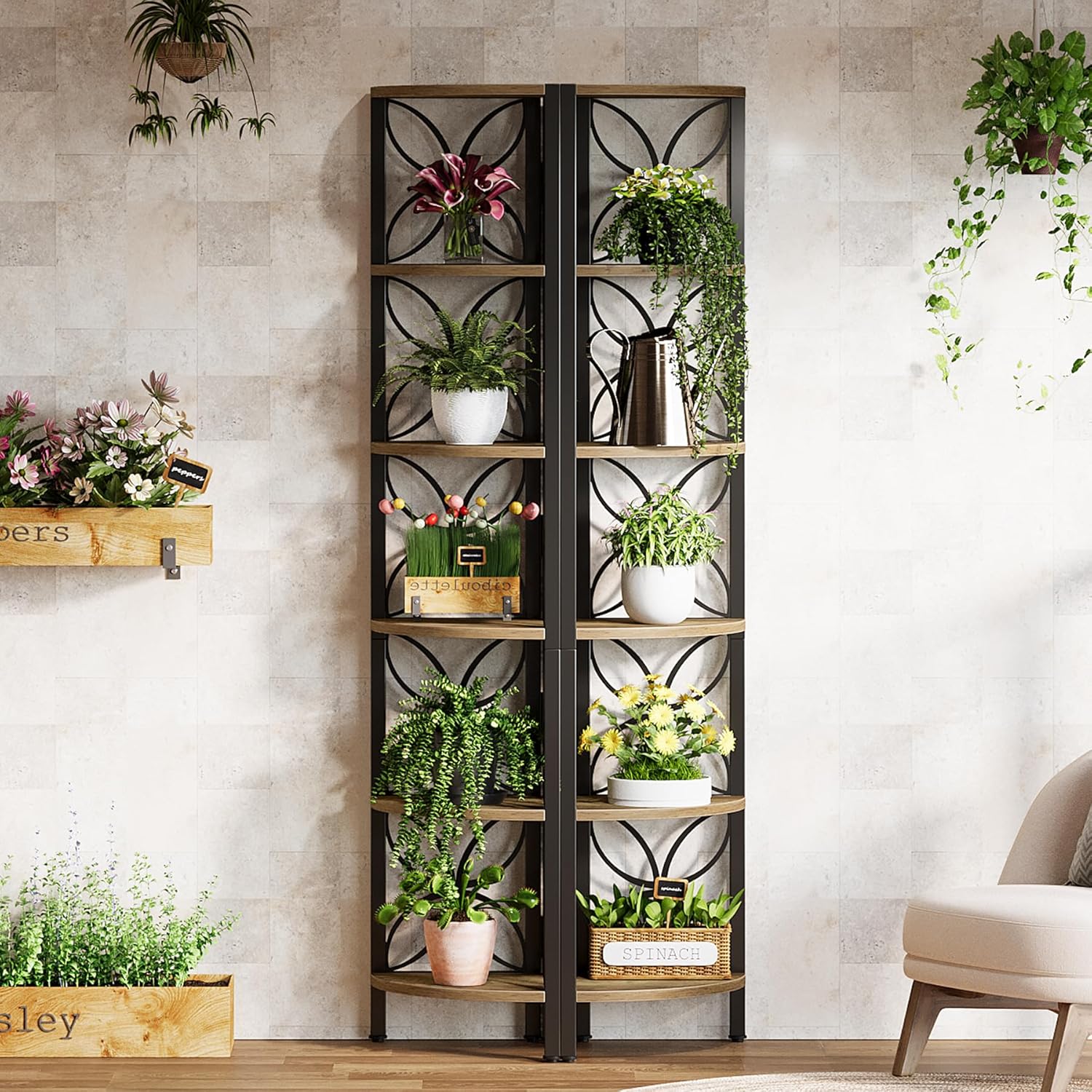 70.8" Corner Shelf, 6-Tier Corner Bookshelf Display Shelf Storage Rack - Image 8