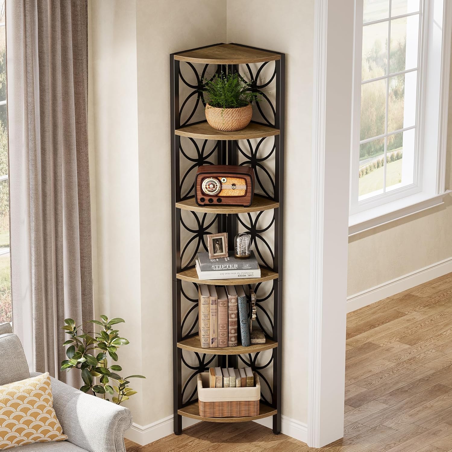 70.8" Corner Shelf, 6-Tier Corner Bookshelf Display Shelf Storage Rack - Image 9