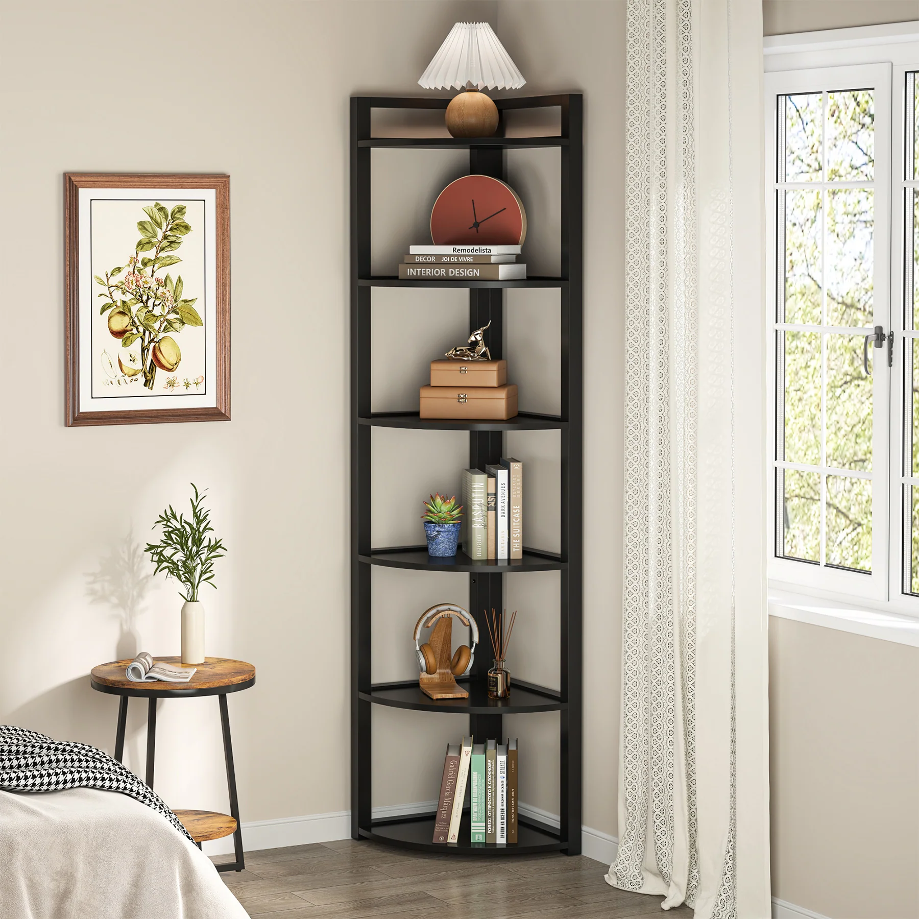 6-Tier Corner Shelf, 70.9 Inch Tall Corner Bookshelf Small Bookcase Rustic Corner Shelving Unit Storage Rack - Image 11