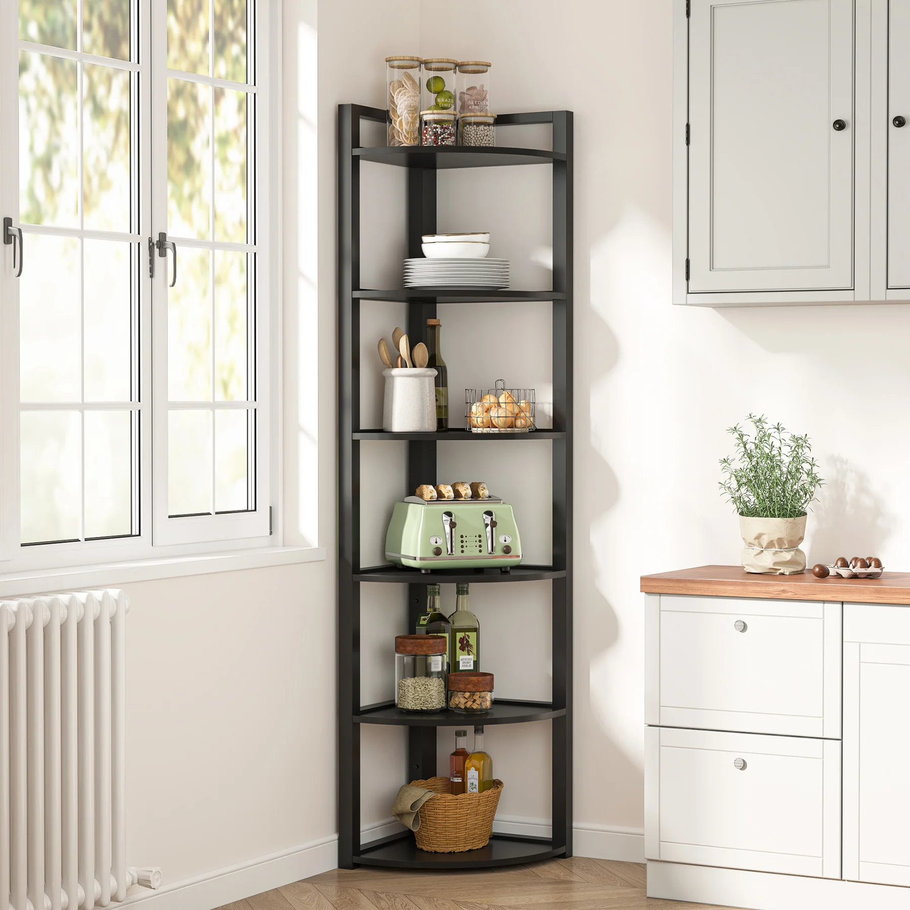 6-Tier Corner Shelf, 70.9 Inch Tall Corner Bookshelf Small Bookcase Rustic Corner Shelving Unit Storage Rack - Image 12