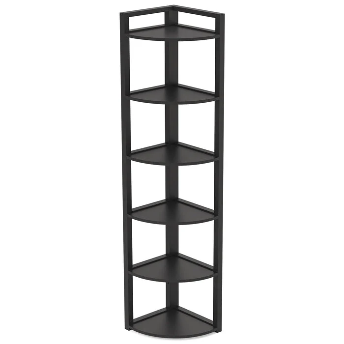 6-Tier Corner Shelf, 70.9 Inch Tall Corner Bookshelf Small Bookcase Rustic Corner Shelving Unit Storage Rack - Image 13
