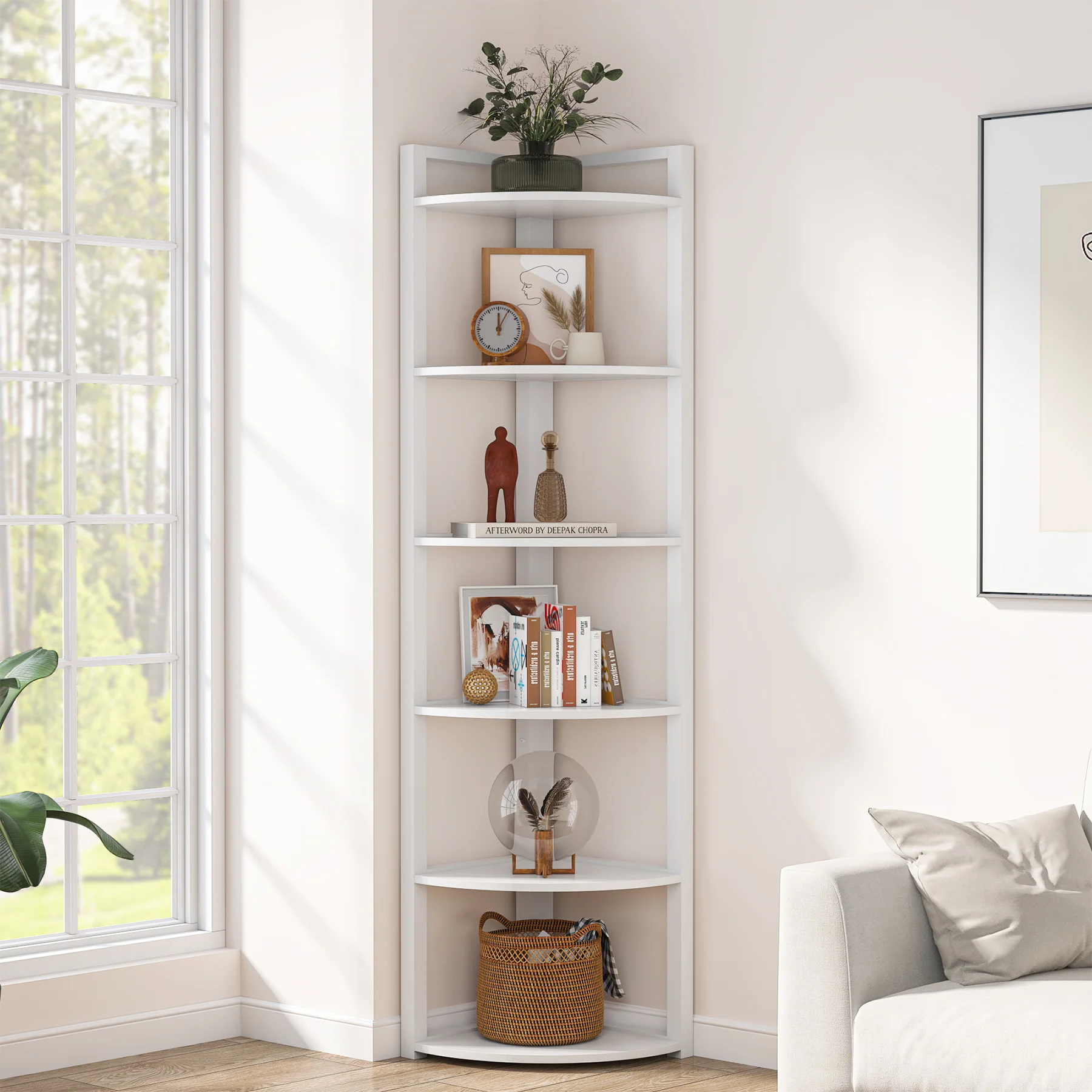 6-Tier Corner Shelf, 70.9 Inch Tall Corner Bookshelf Small Bookcase Rustic Corner Shelving Unit Storage Rack - Image 14