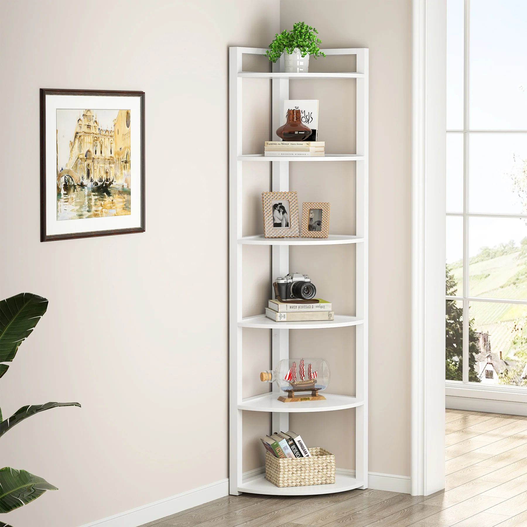 6-Tier Corner Shelf, 70.9 Inch Tall Corner Bookshelf Small Bookcase Rustic Corner Shelving Unit Storage Rack - Image 15