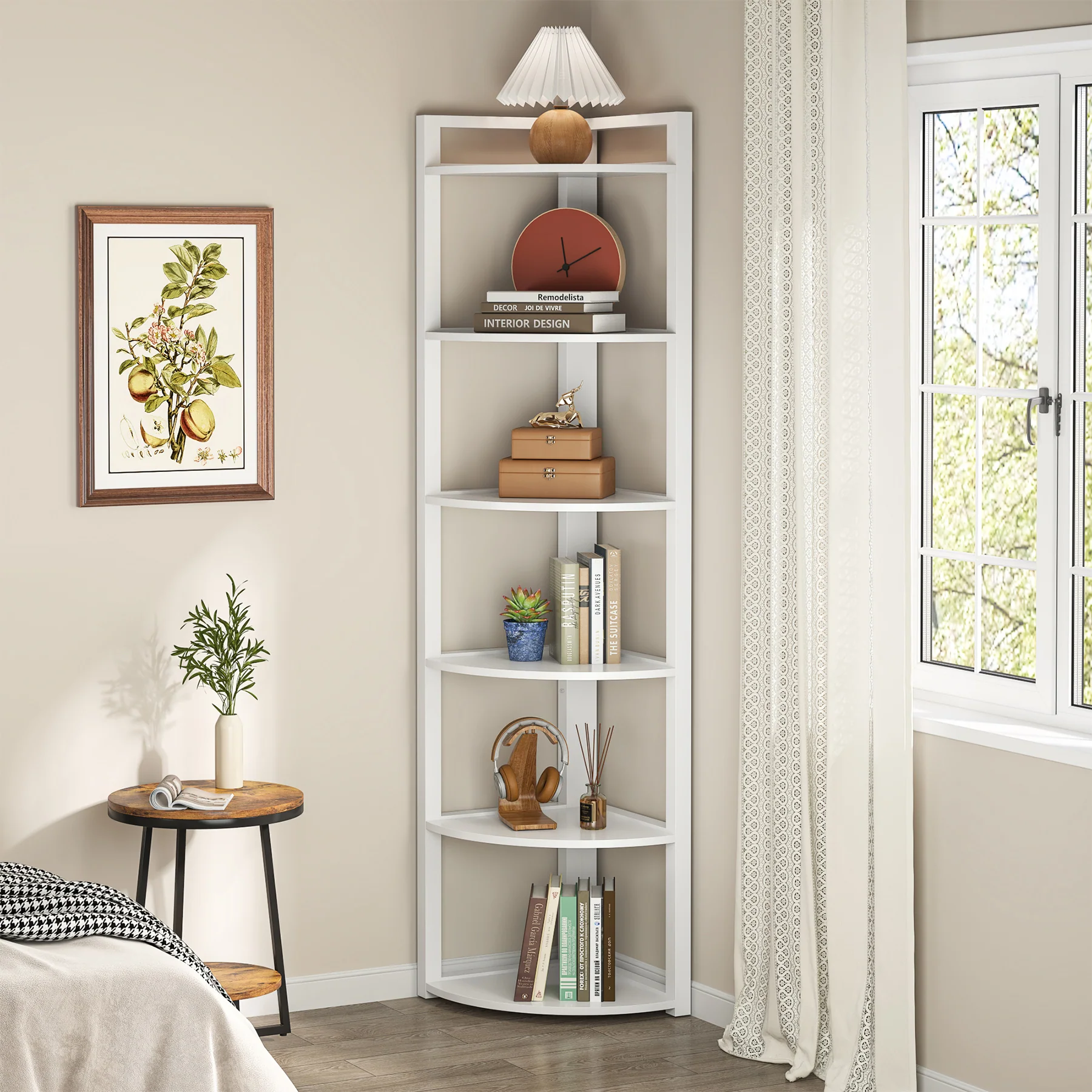 6-Tier Corner Shelf, 70.9 Inch Tall Corner Bookshelf Small Bookcase Rustic Corner Shelving Unit Storage Rack - Image 16