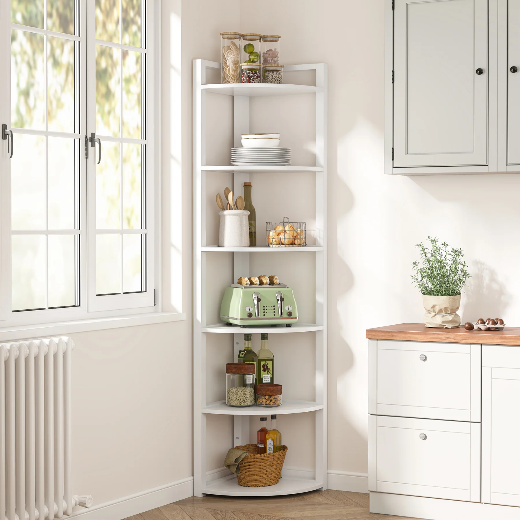 6-Tier Corner Shelf, 70.9 Inch Tall Corner Bookshelf Small Bookcase Rustic Corner Shelving Unit Storage Rack - Image 17
