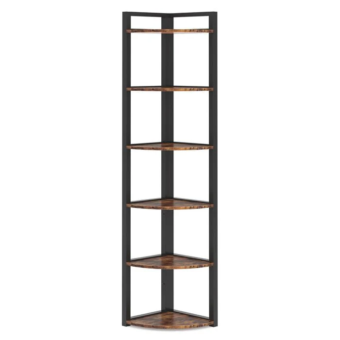 6-Tier Corner Shelf, 70.9 Inch Tall Corner Bookshelf Small Bookcase Rustic Corner Shelving Unit Storage Rack - Image 19