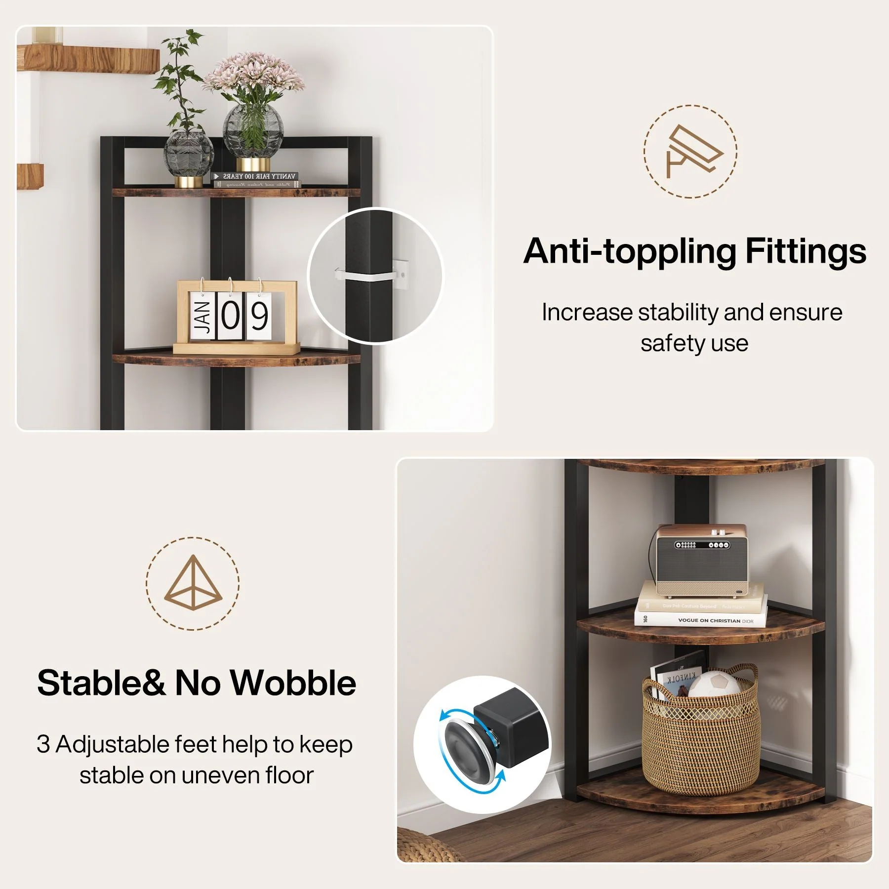6-Tier Corner Shelf, Small Corner Bookshelf Storage Rack - Image 6