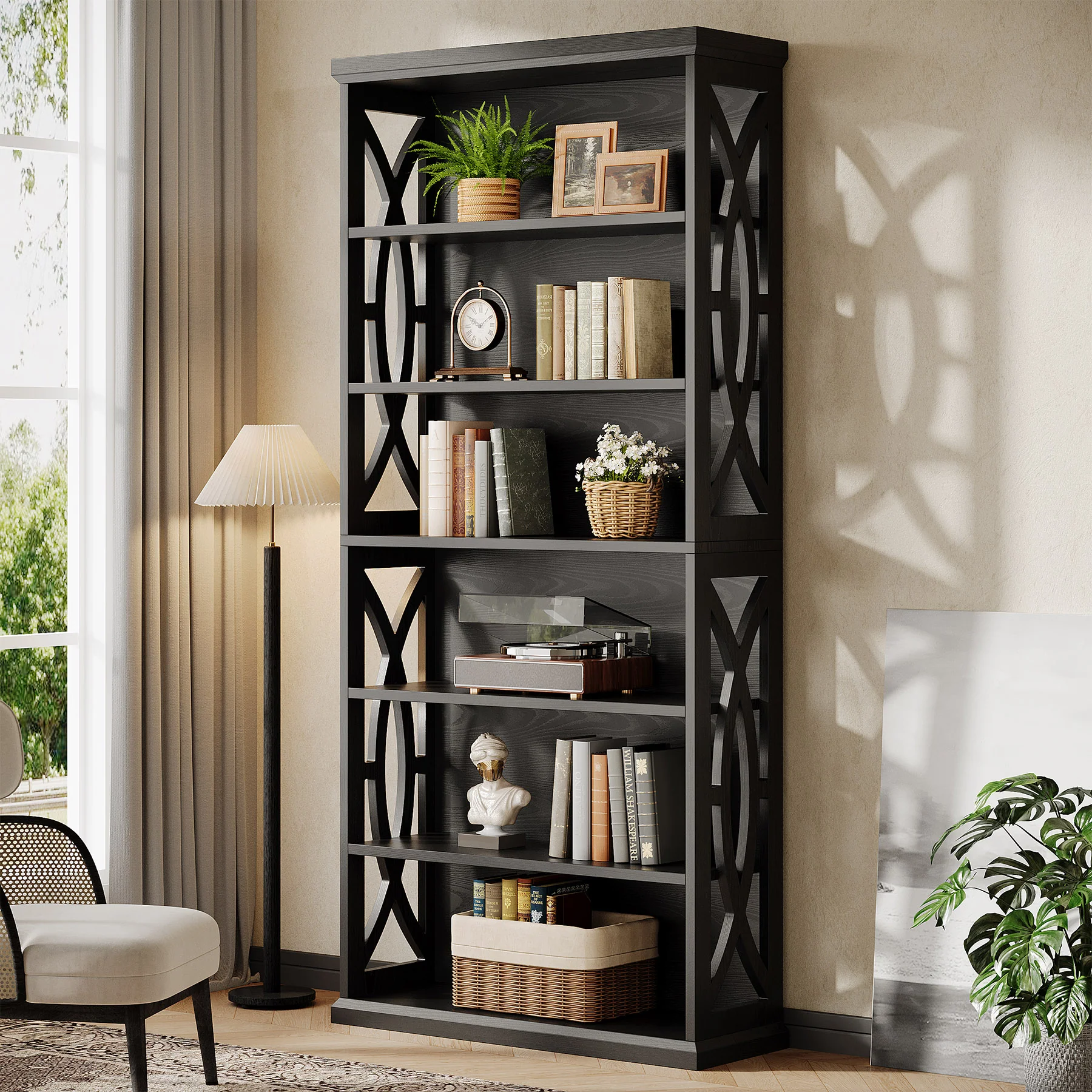 71" Wooden Bookshelf, 6-Tier Freestanding Bookcase Display Shelves - Image 11