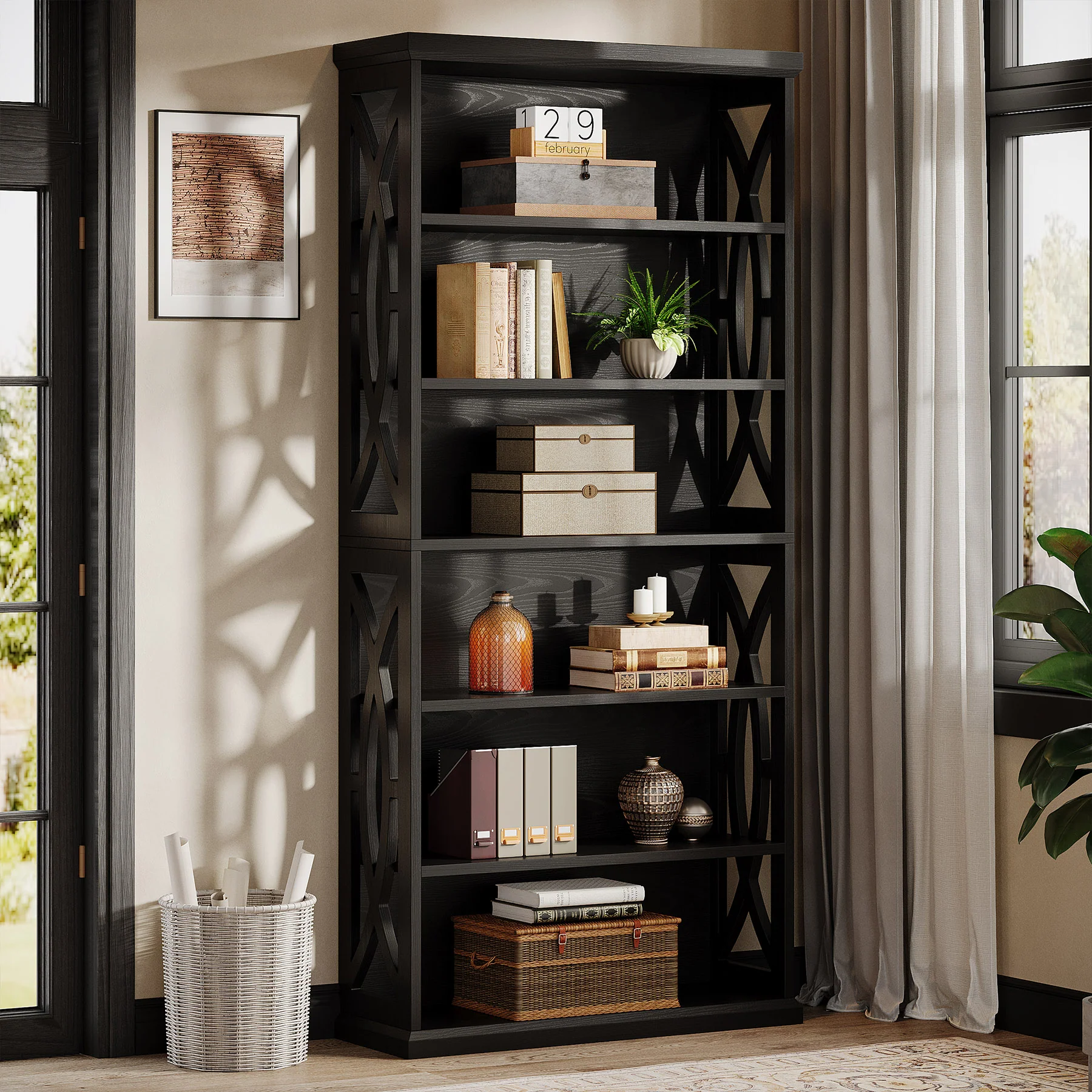 71" Wooden Bookshelf, 6-Tier Freestanding Bookcase Display Shelves - Image 12