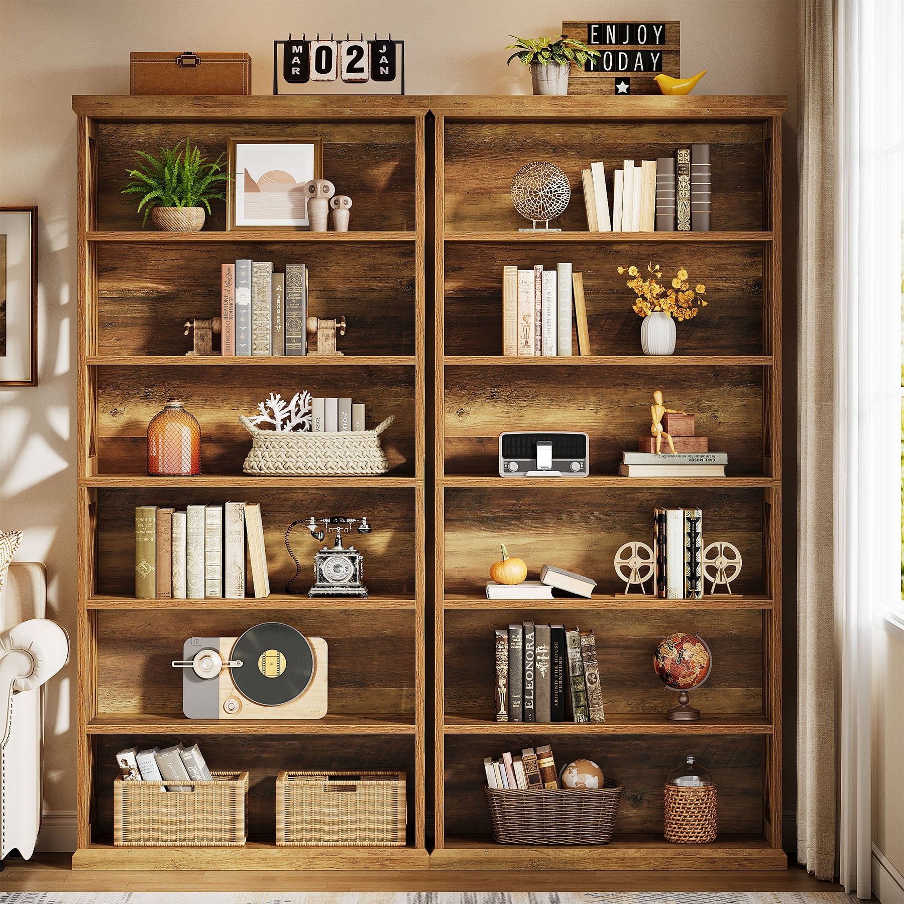 71" Wooden Bookshelf, 6-Tier Freestanding Bookcase Display Shelves - Image 5
