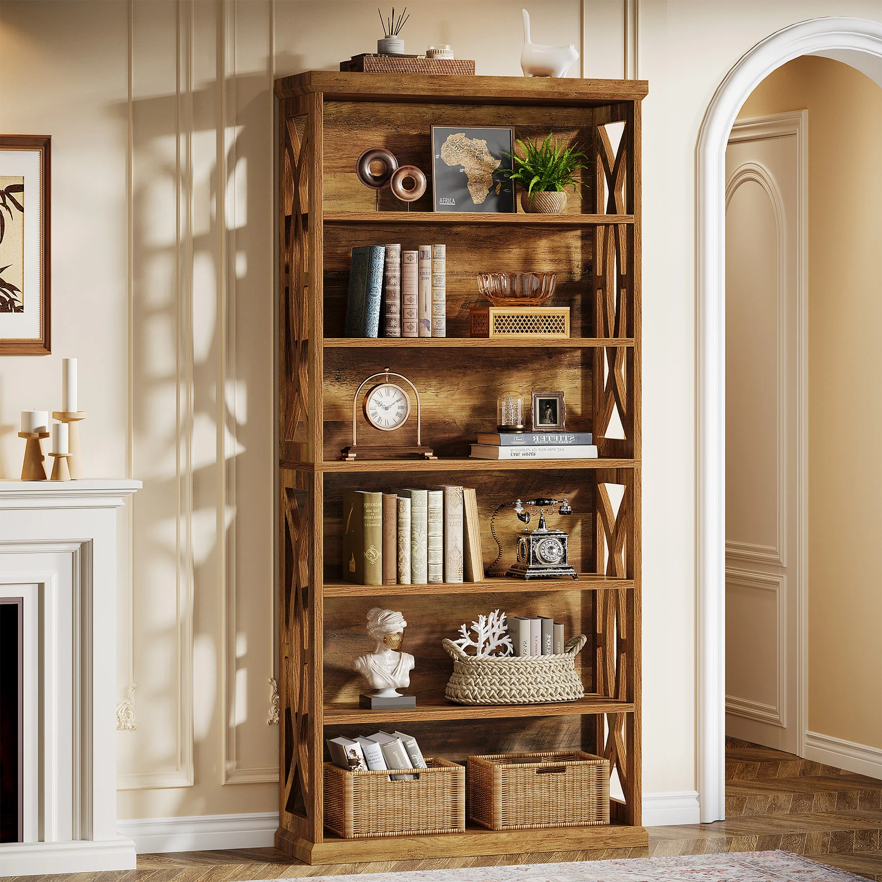 71" Wooden Bookshelf, 6-Tier Freestanding Bookcase Display Shelves - Image 6