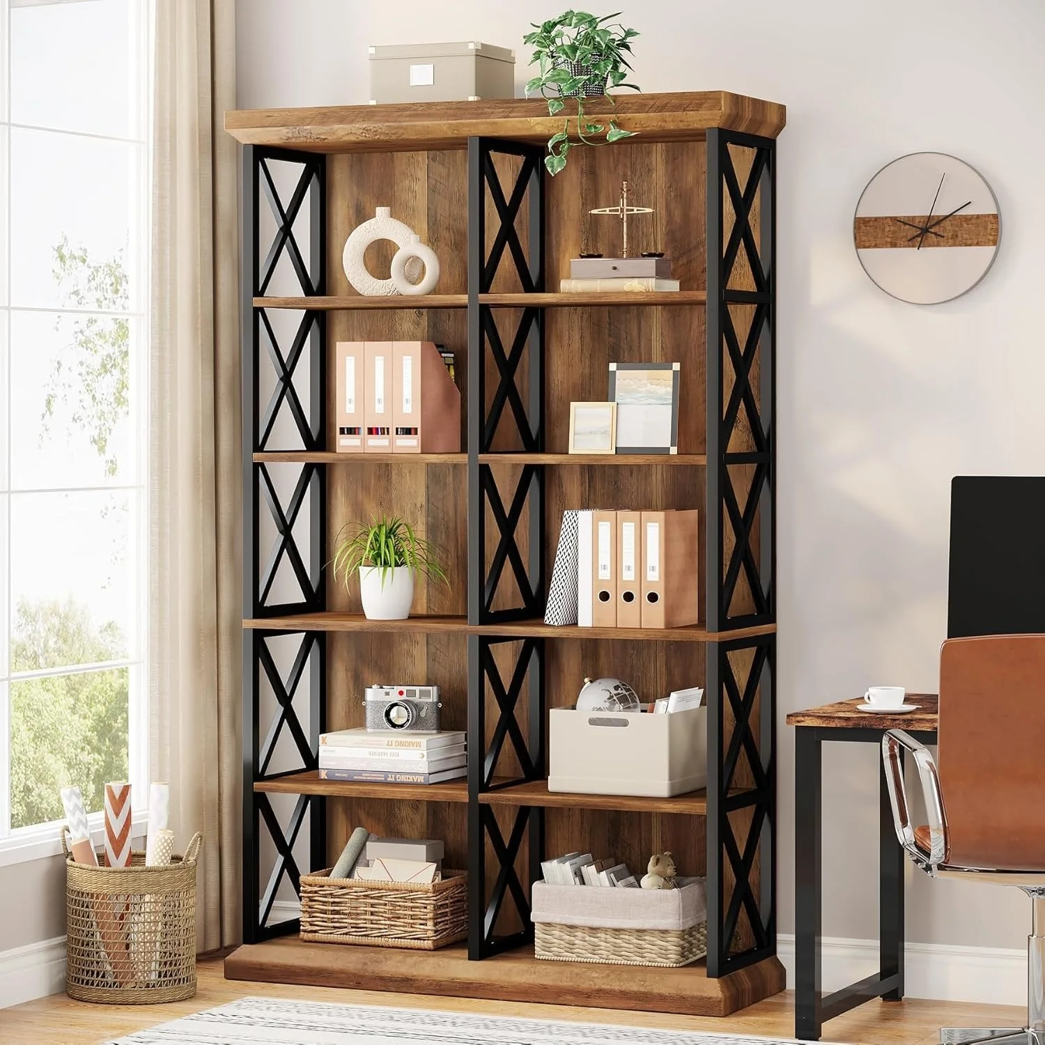 75" Tall Bookcase, 6-Tier Industrial Bookshelf Display Storage Etagere for Home Office - Image 4