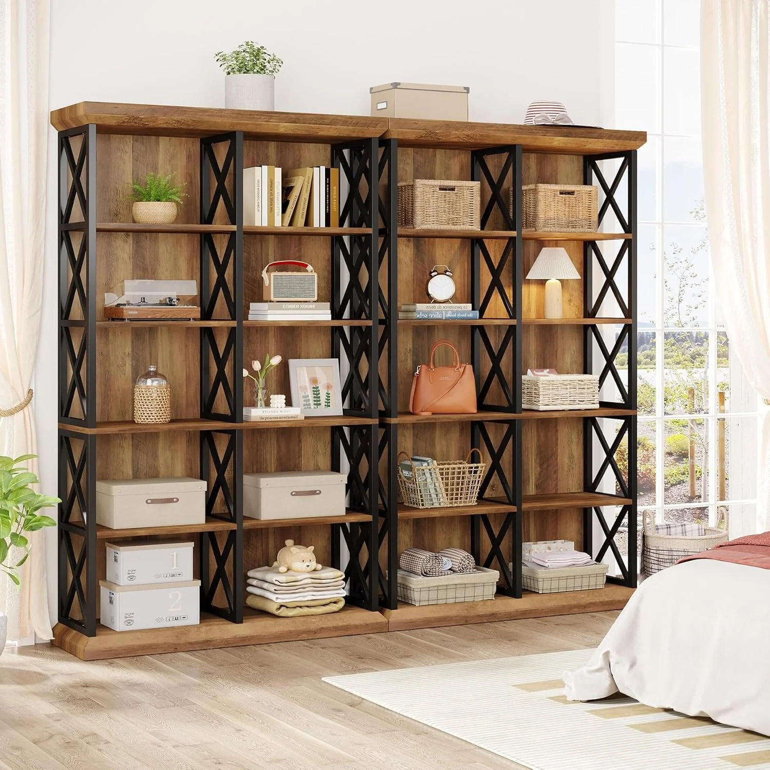 75" Tall Bookcase, 6-Tier Industrial Bookshelf Display Storage Etagere for Home Office - Image 5