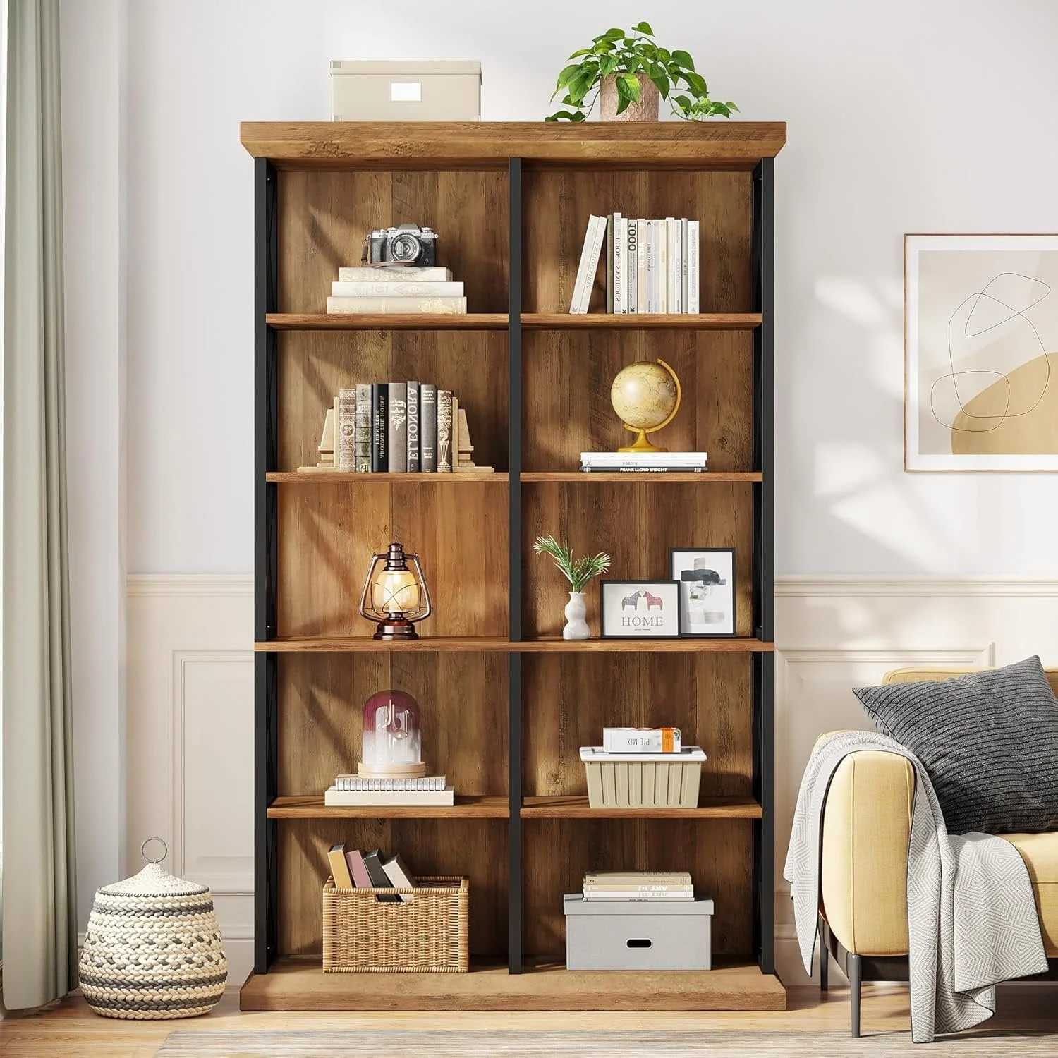75" Tall Bookcase, 6-Tier Industrial Bookshelf Display Storage Etagere for Home Office - Image 6