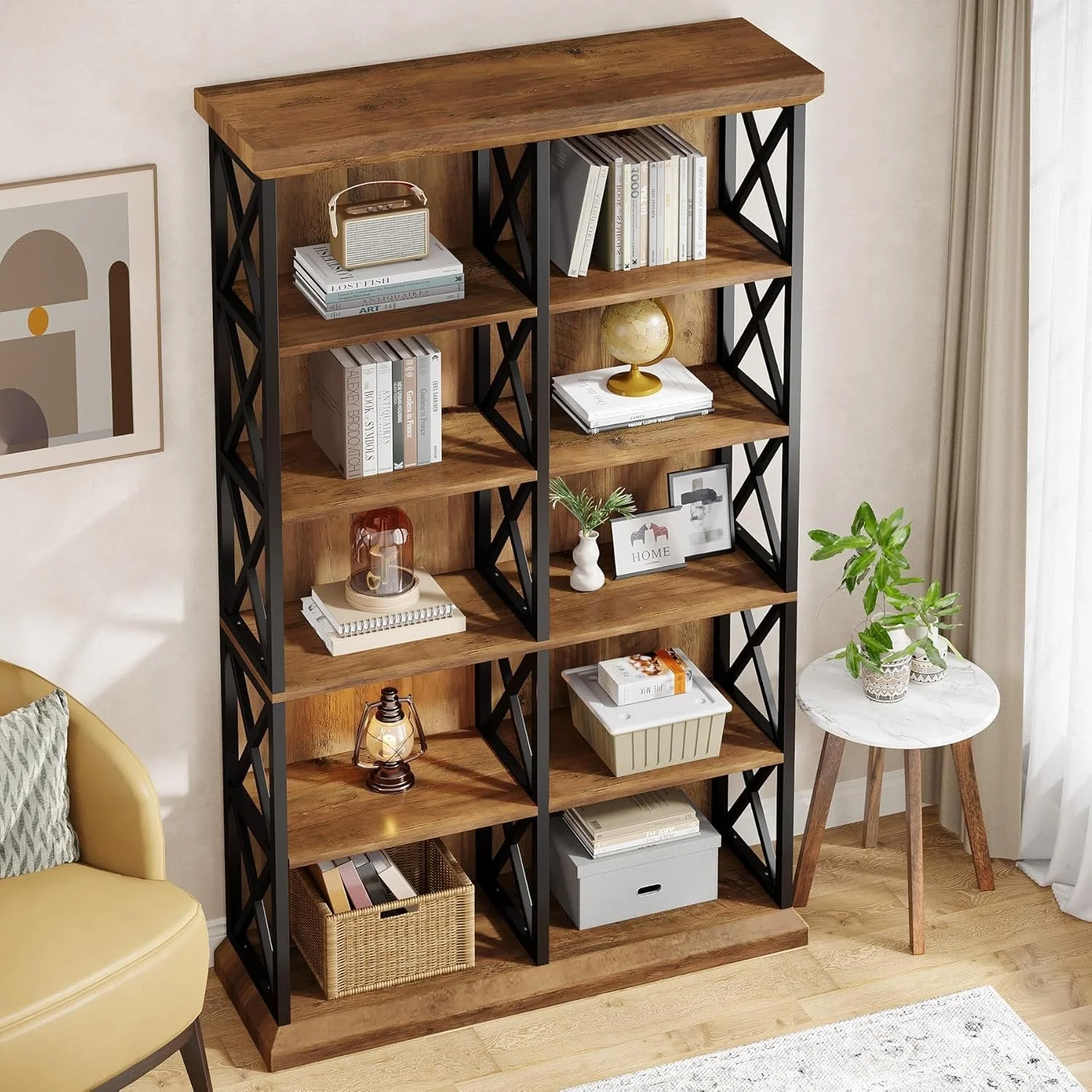 75" Tall Bookcase, 6-Tier Industrial Bookshelf Display Storage Etagere for Home Office - Image 7