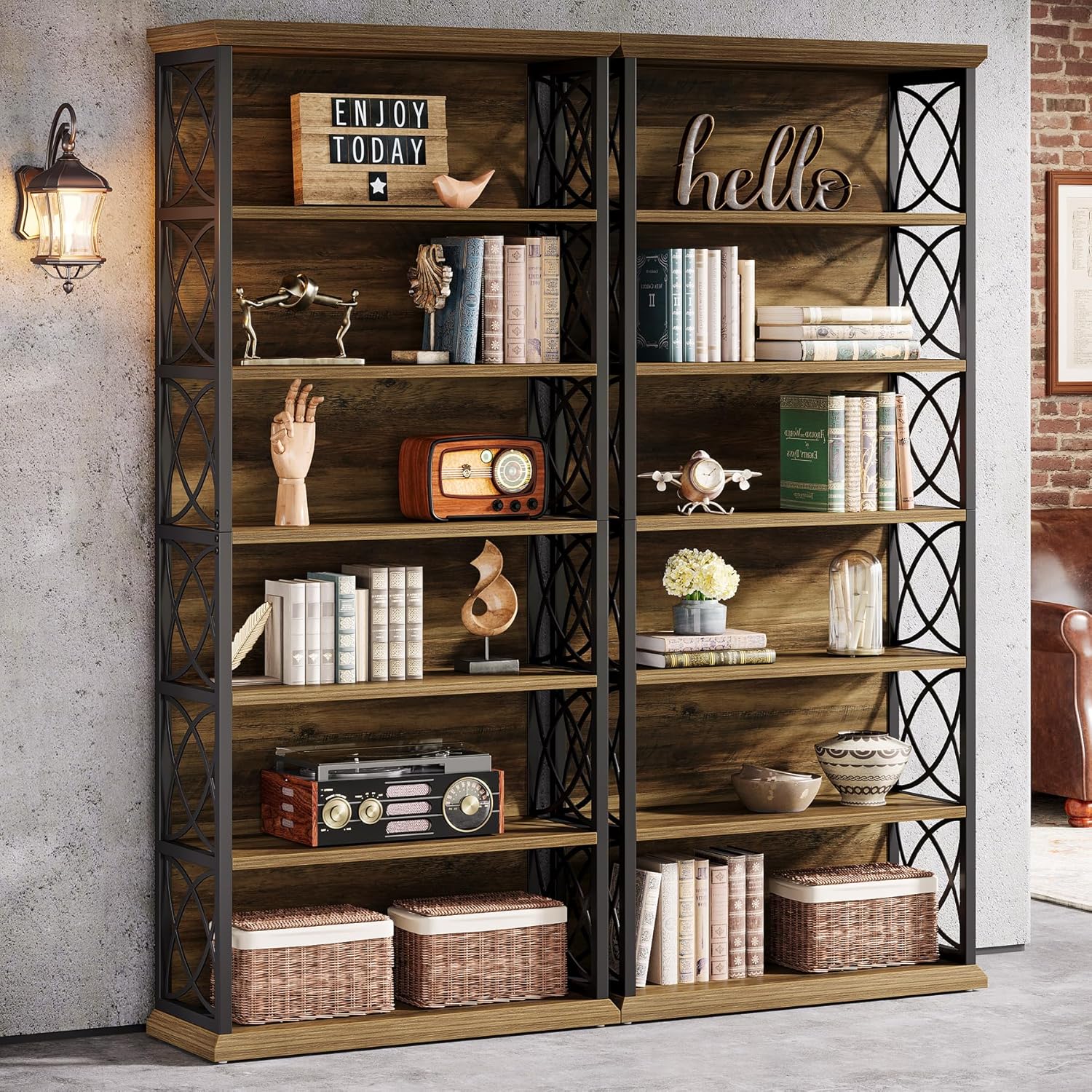 72" Tall Bookshelf, 6-Tier Industrial Etagere Bookcase with Open Storage Shelves - Image 10