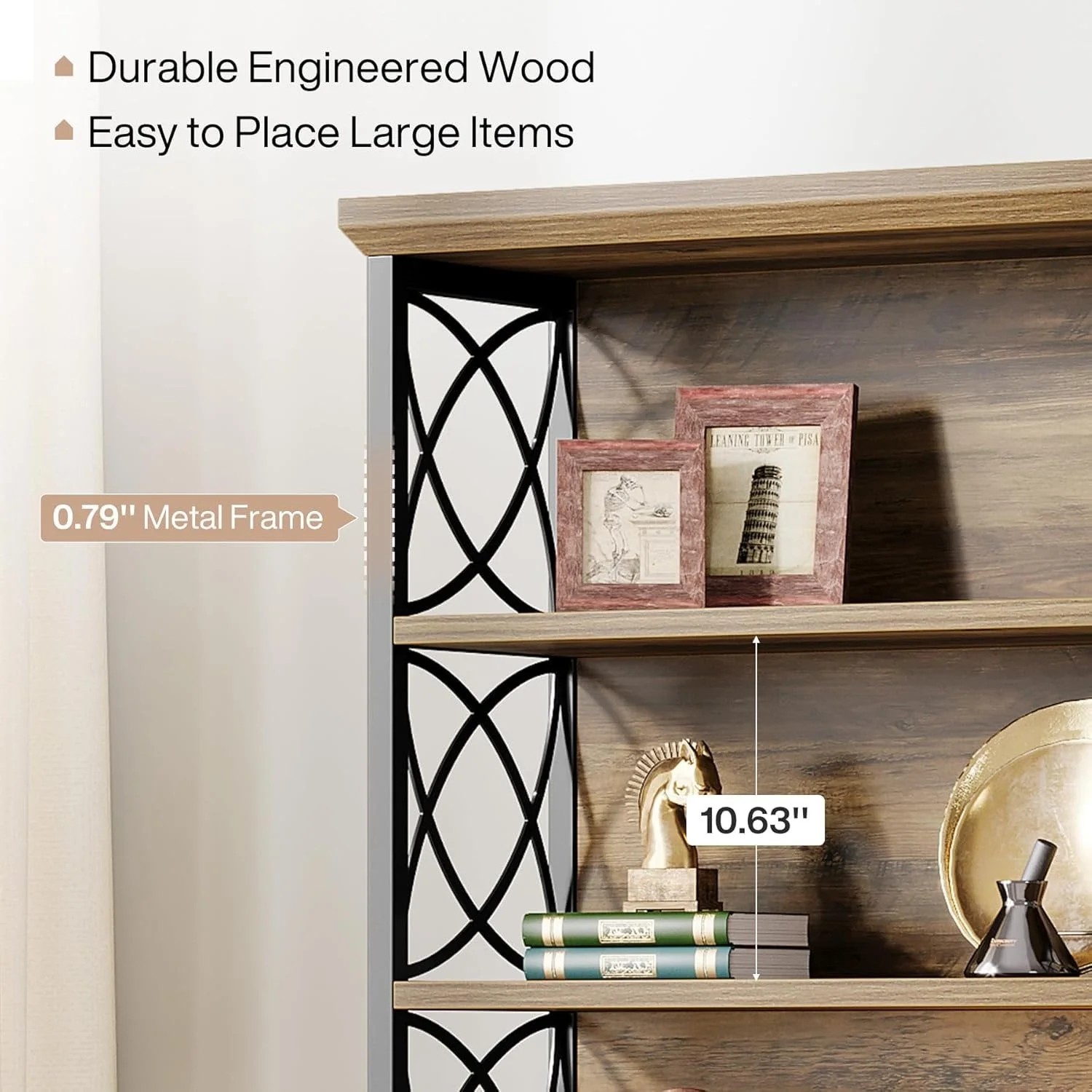 72" Tall Bookshelf, 6-Tier Industrial Etagere Bookcase with Open Storage Shelves - Image 6