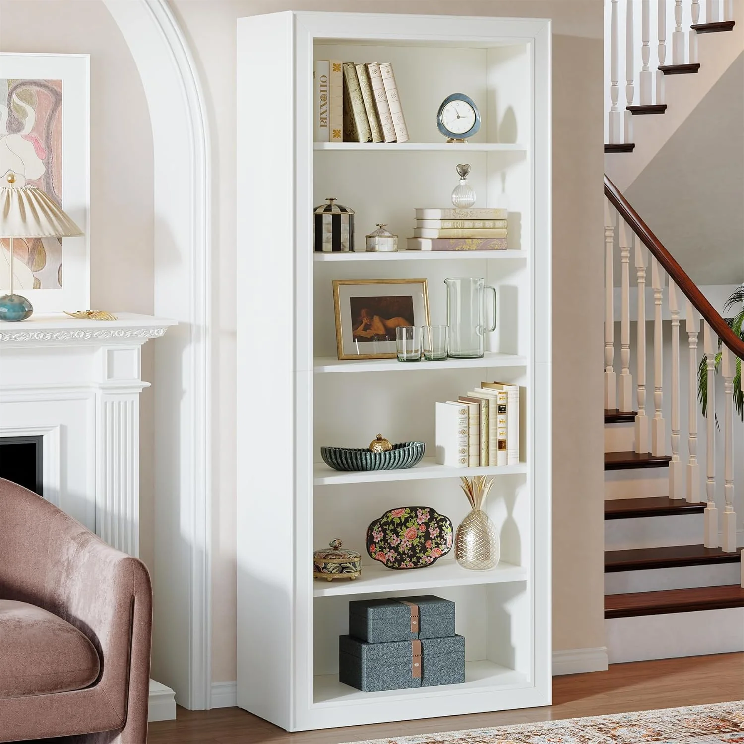 75" Bookcase, 6-Tier Modern Bookshelf Open Display Storage Shelves - Image 3