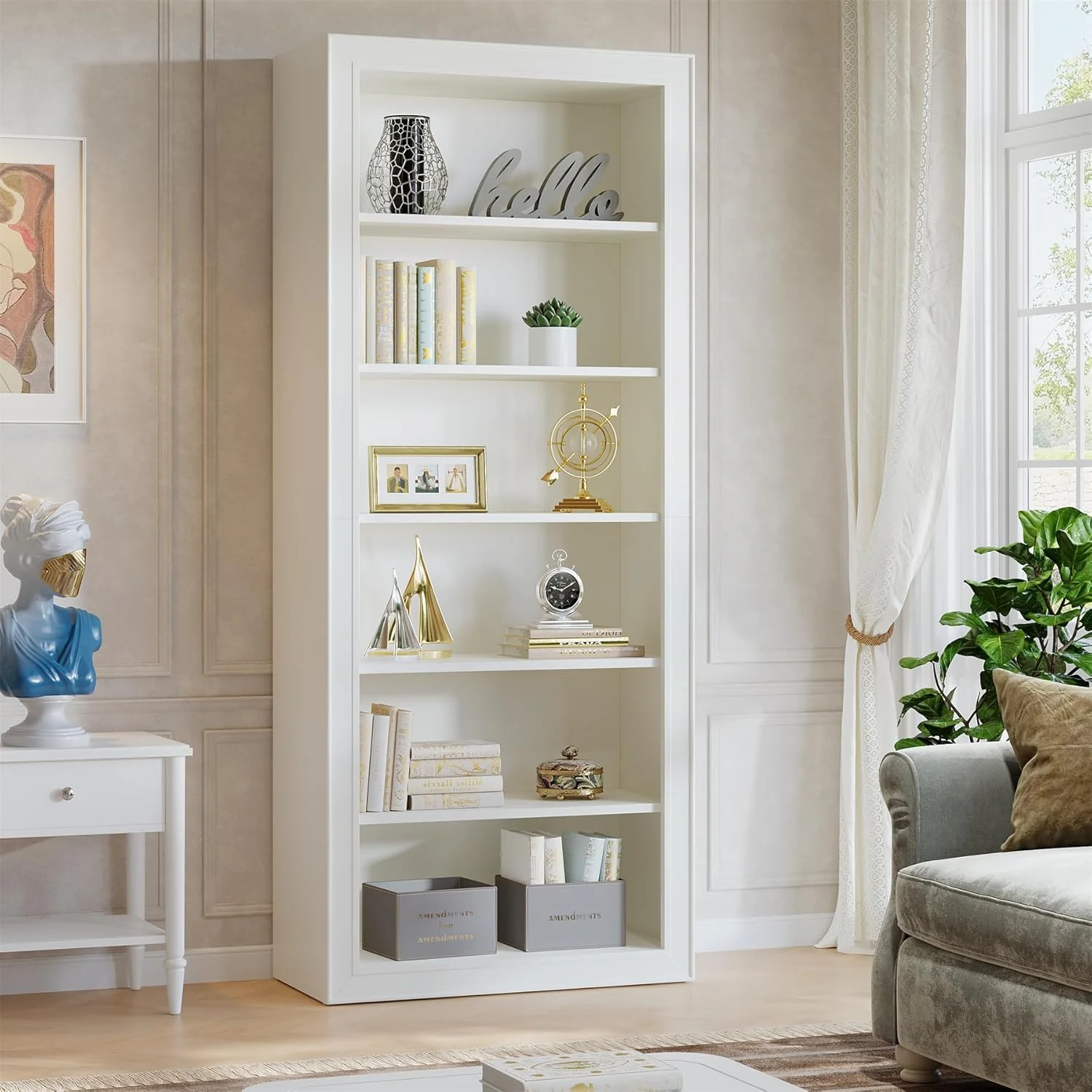 75" Bookcase, 6-Tier Modern Bookshelf Open Display Storage Shelves - Image 7