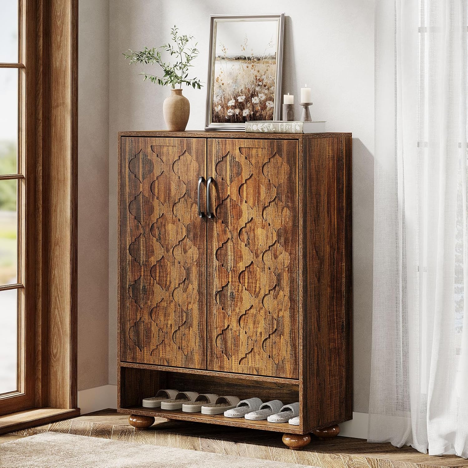 31.5" Shoe Cabinet, 6-Tier Shoe Rack Storage Cabinet with Adjustable Shelves
