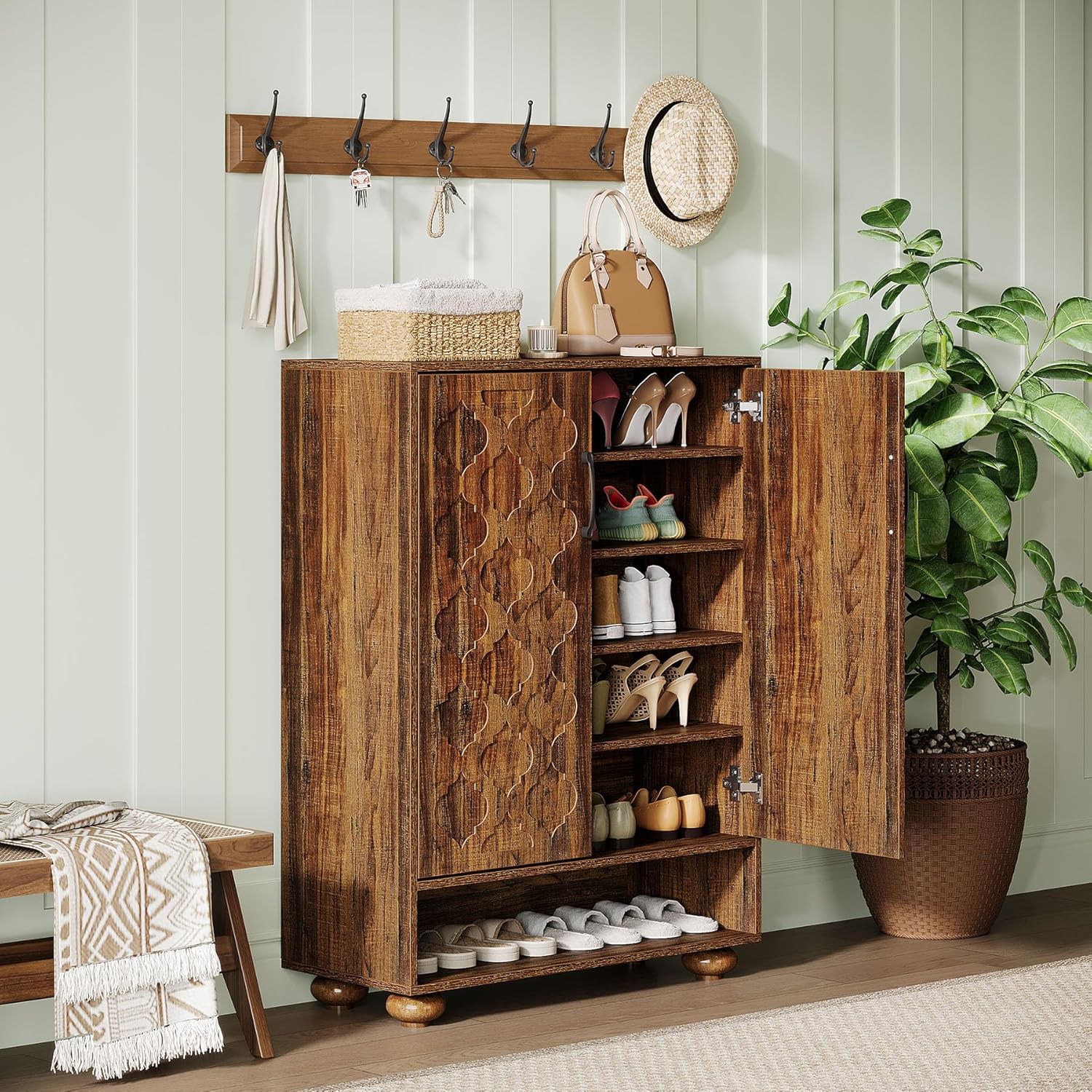 31.5" Shoe Cabinet, 6-Tier Shoe Rack Storage Cabinet with Adjustable Shelves - Image 4