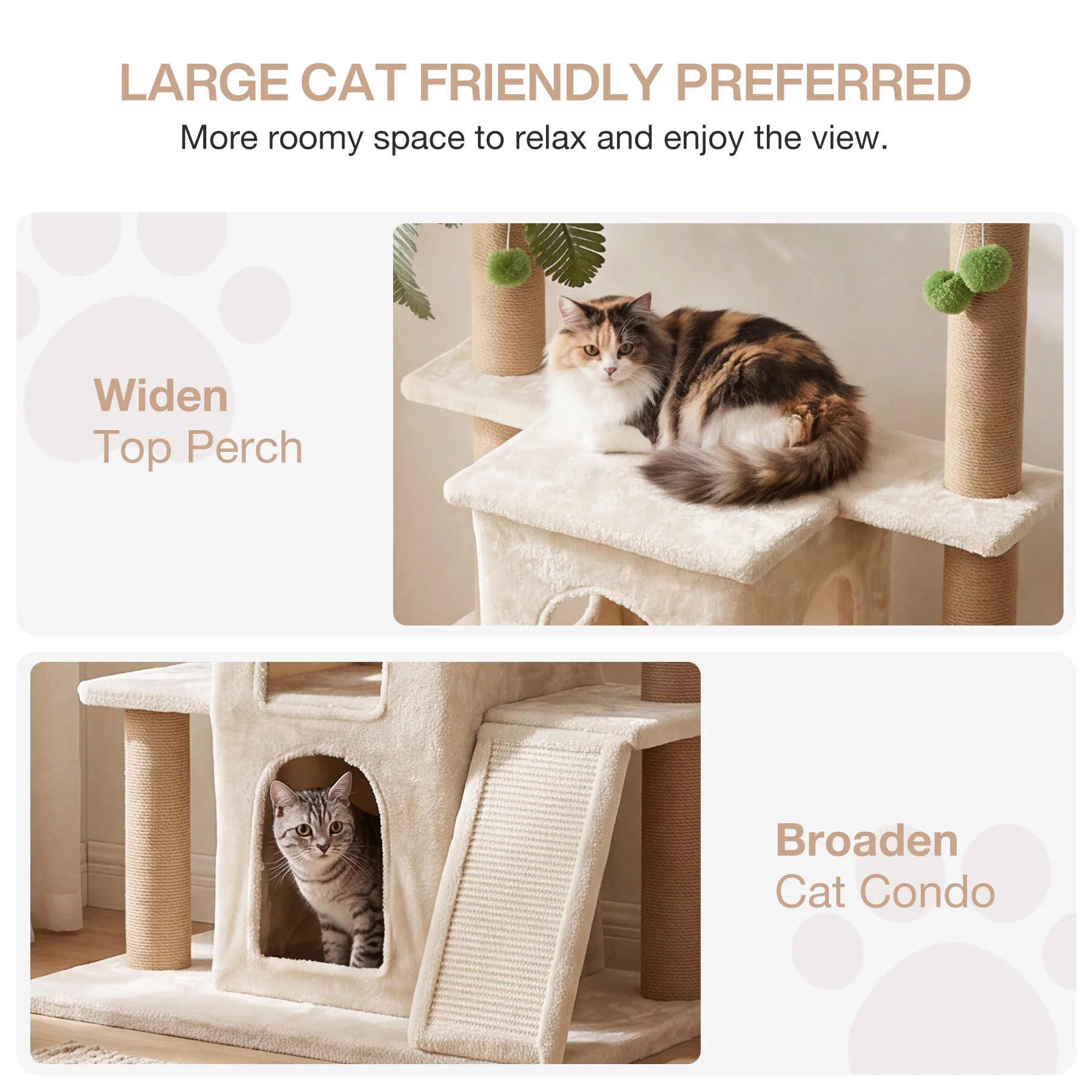 61" Tropical Palm Cat Tree Tower, Large Perch Platform for Indoor Cats - Image 7