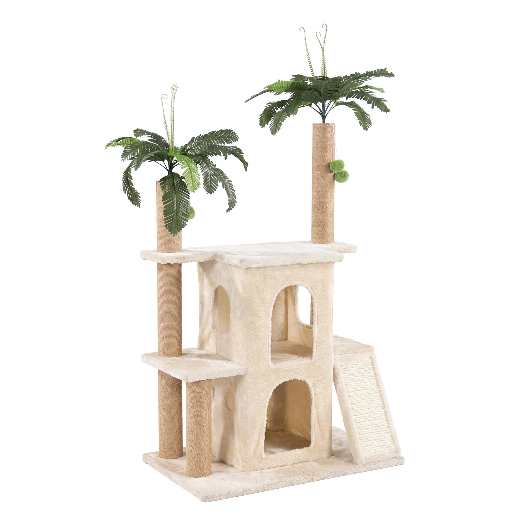 61" Tropical Palm Cat Tree Tower, Large Perch Platform for Indoor Cats - Image 9