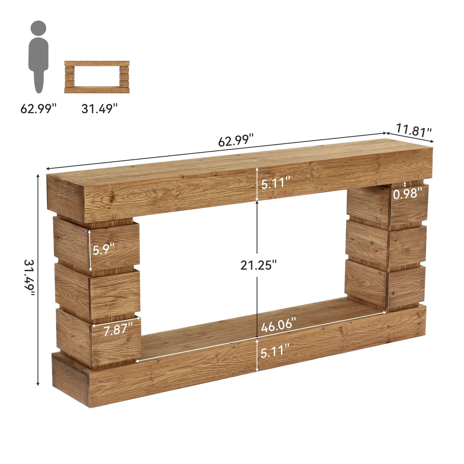 62.9" Solid Wood Console Table with Storage Shelf, Narrow Entryway Sofa Table for Hallway or Living Room - Image 2