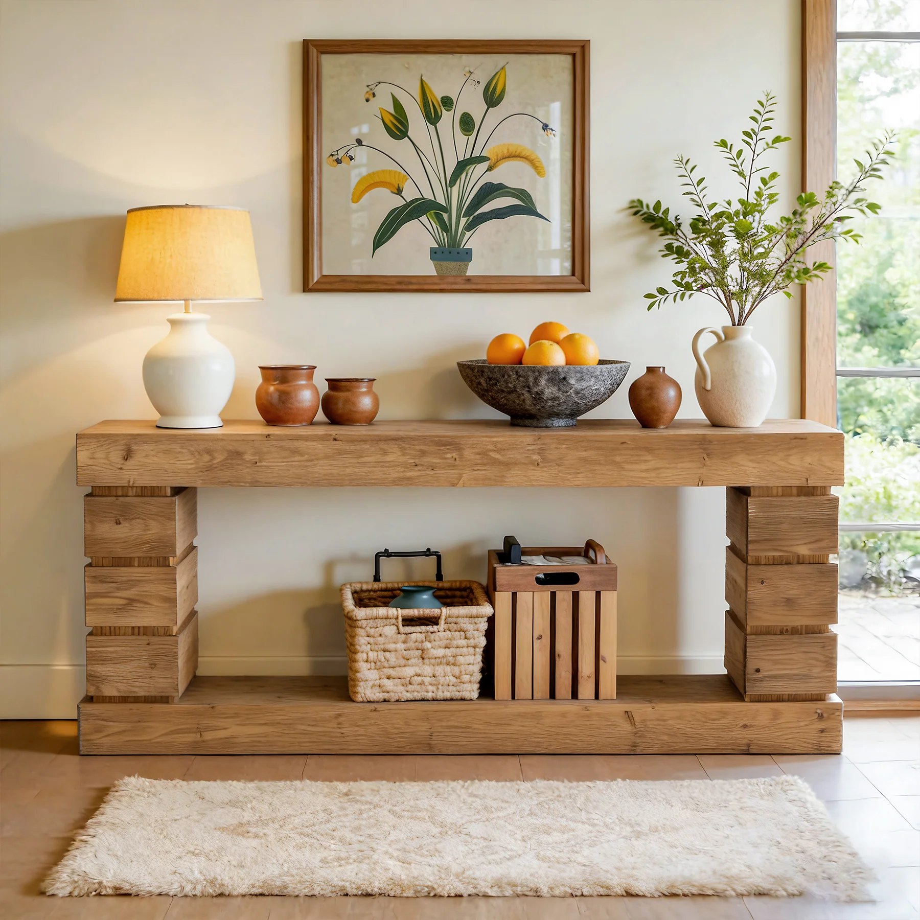 62.9" Solid Wood Console Table with Storage Shelf, Narrow Entryway Sofa Table for Hallway or Living Room - Image 3