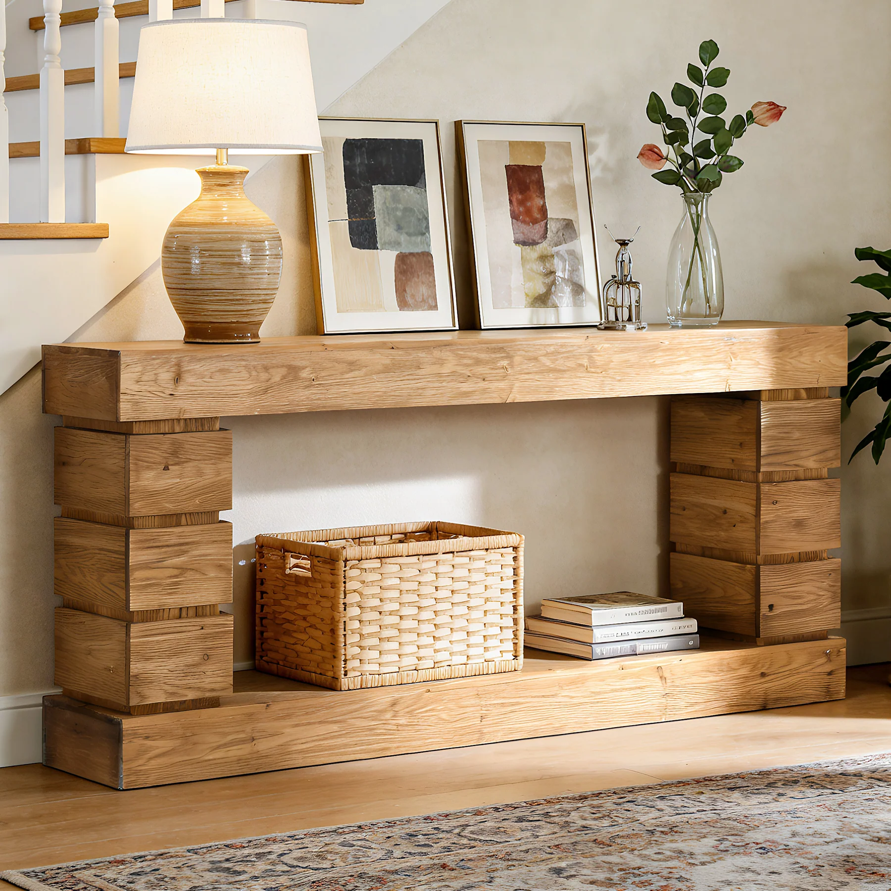 62.9" Solid Wood Console Table with Storage Shelf, Narrow Entryway Sofa Table for Hallway or Living Room - Image 4