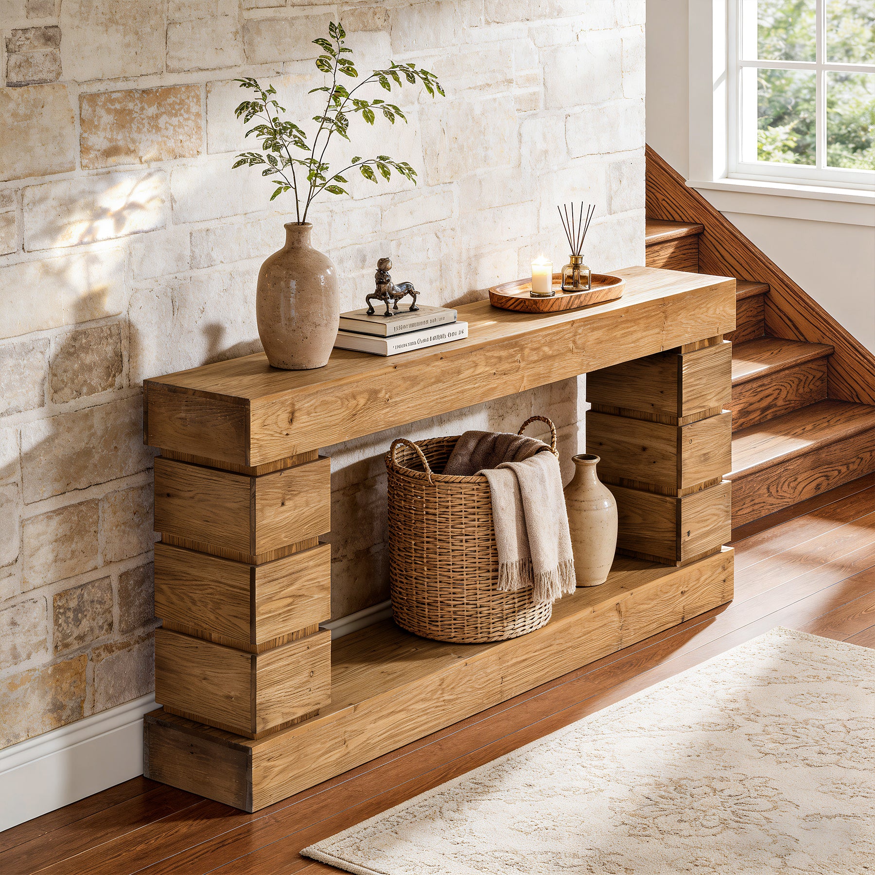 62.9" Solid Wood Console Table with Storage Shelf, Narrow Entryway Sofa Table for Hallway or Living Room - Image 5