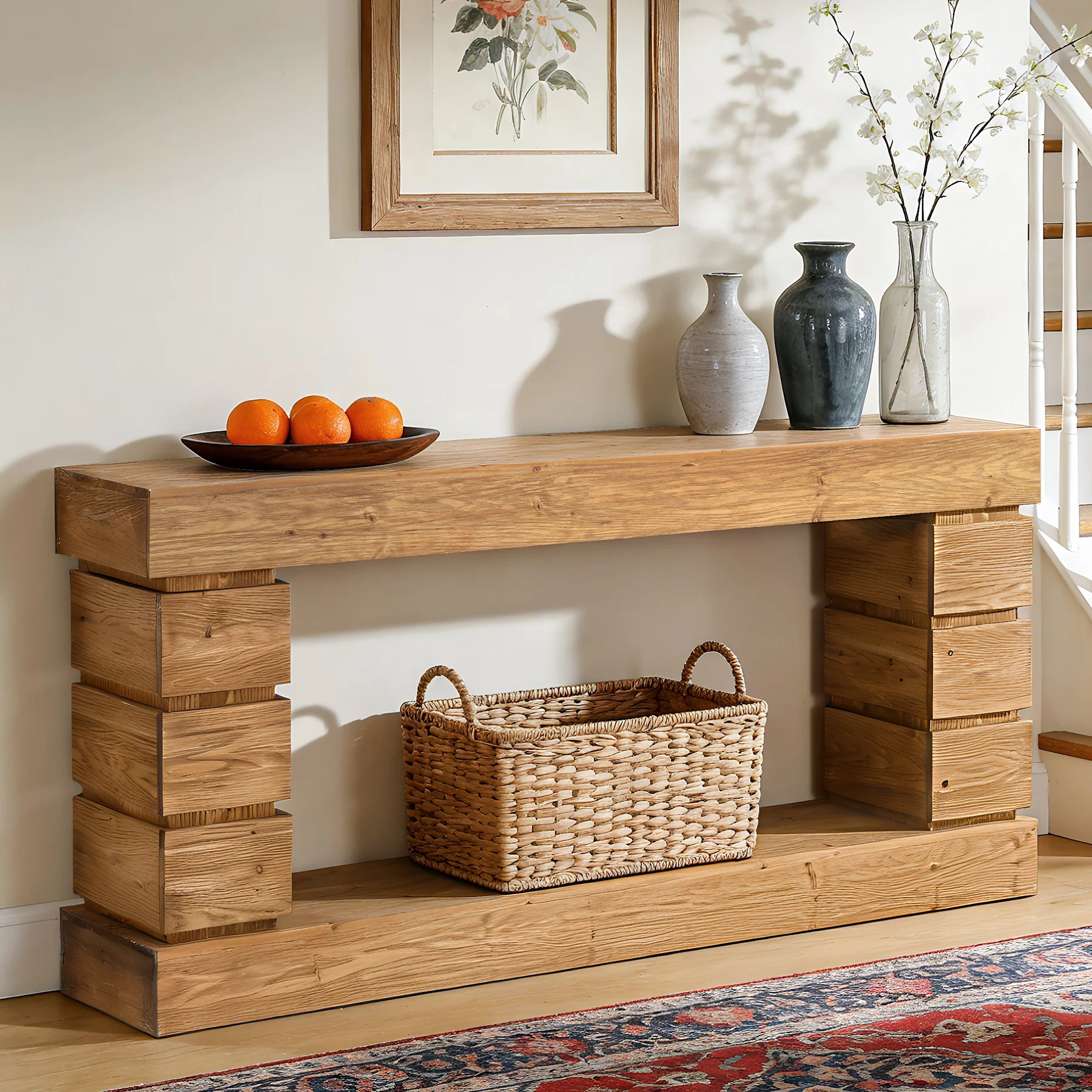 62.9" Solid Wood Console Table with Storage Shelf, Narrow Entryway Sofa Table for Hallway or Living Room - Image 6