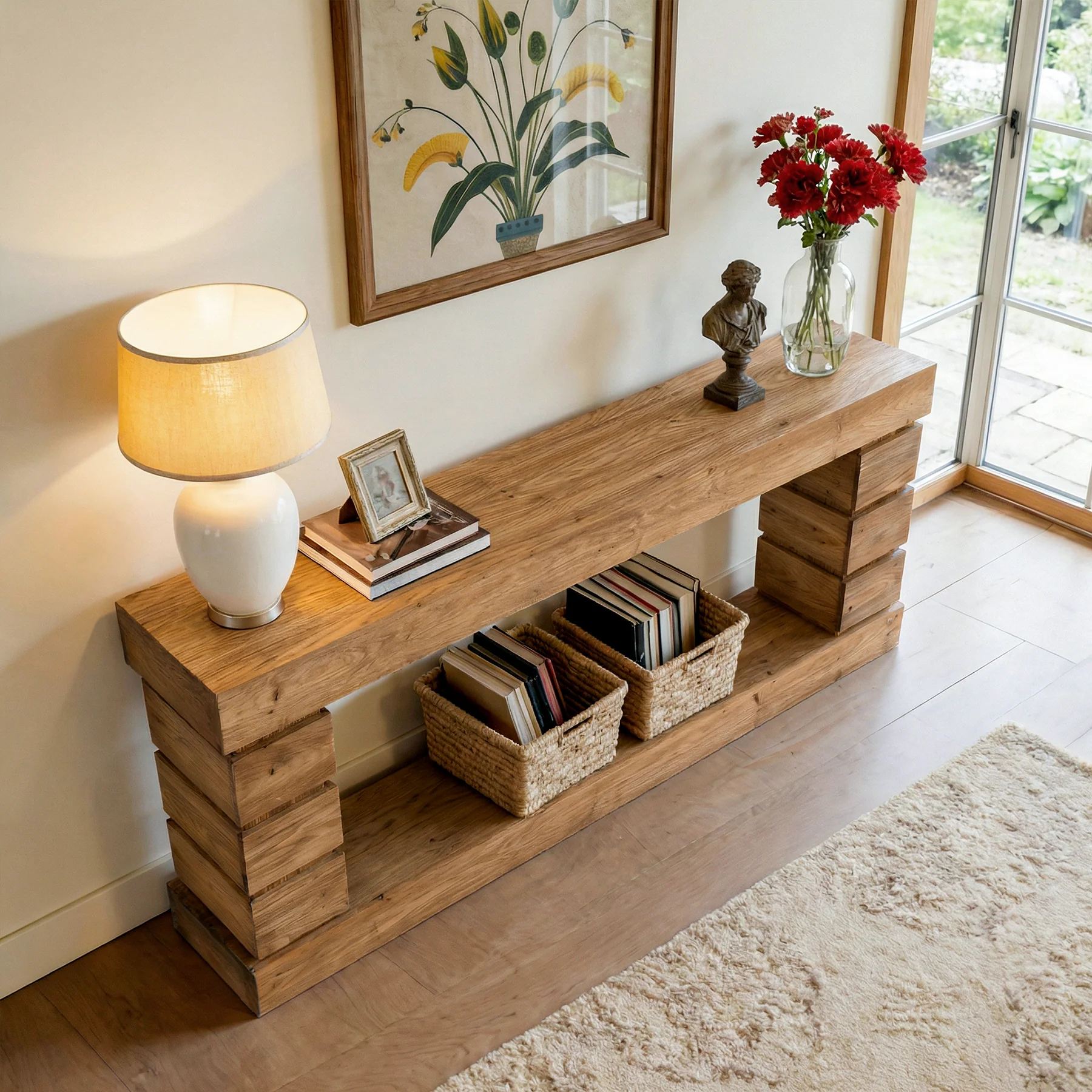 62.9" Solid Wood Console Table with Storage Shelf, Narrow Entryway Sofa Table for Hallway or Living Room - Image 7