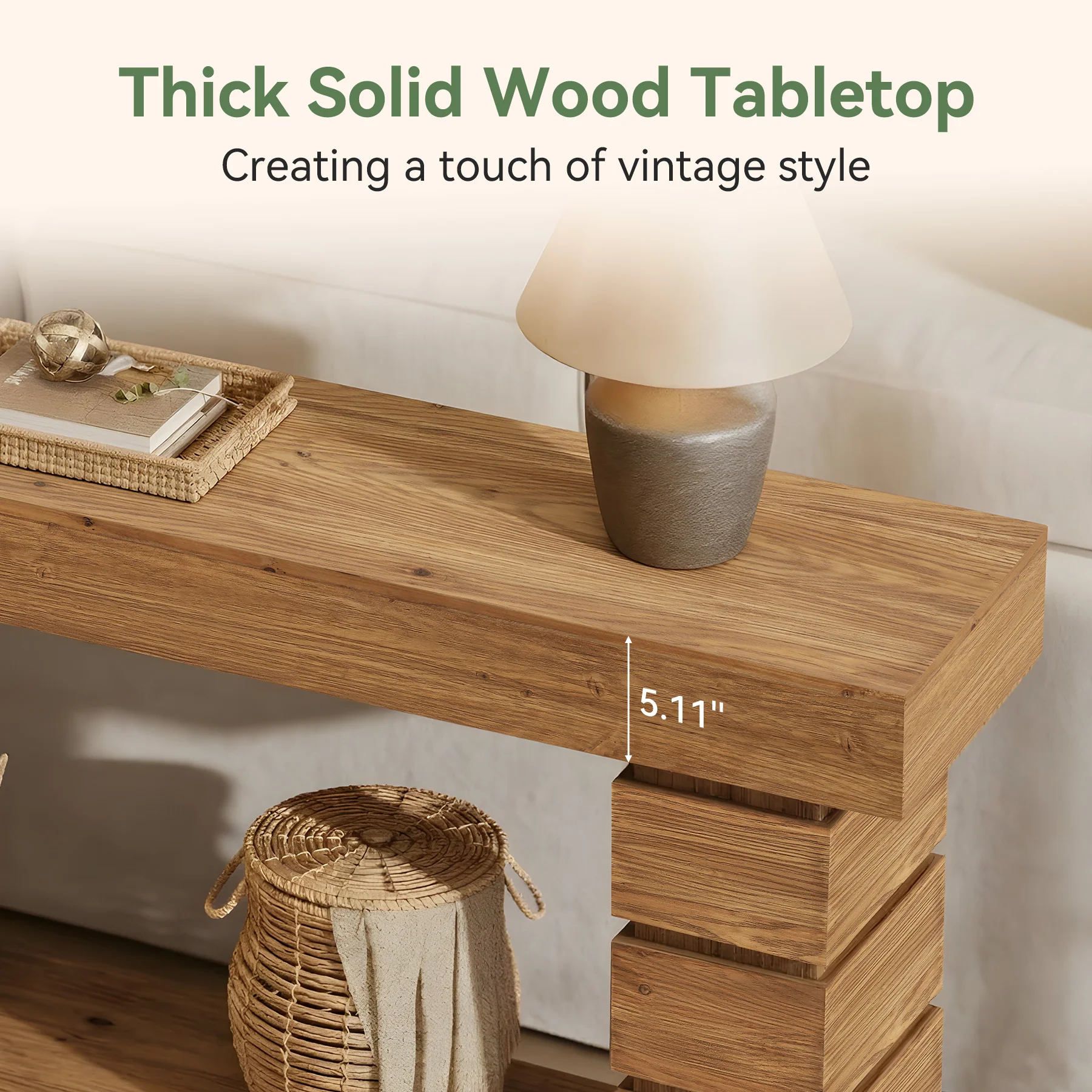 62.9" Solid Wood Console Table with Storage Shelf, Narrow Entryway Sofa Table for Hallway or Living Room - Image 9