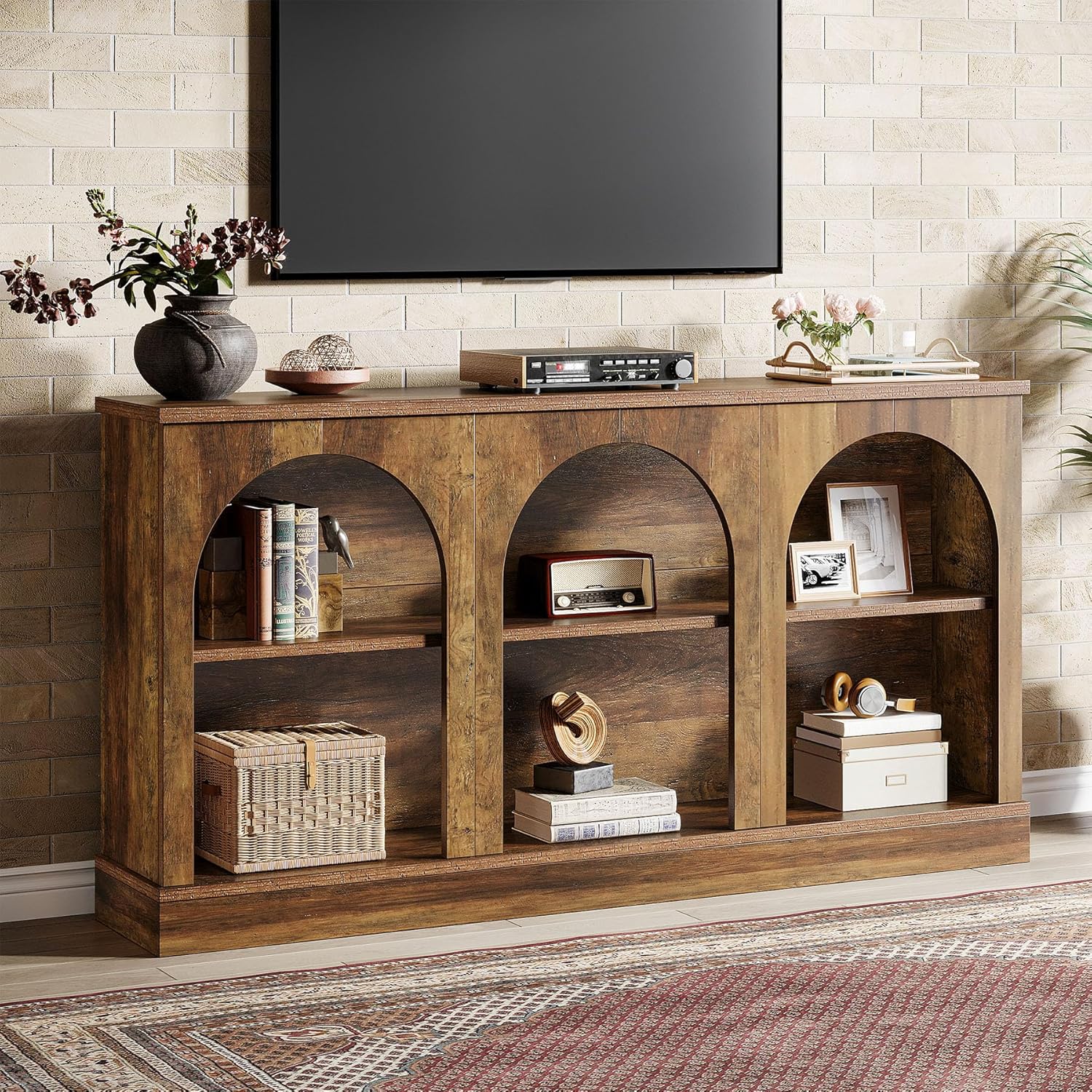 62.99“ Farmhouse TV Stand with Storage Cabinets, Media Console for Up to 65-Inch TV